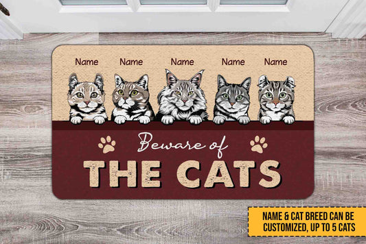 Beware Of The Cats Funny Doormat • Custom Doormat For Cat Lovers • Personalized Cat Welcome Rug • Vintage Front Door Mat • Outdoor Rug