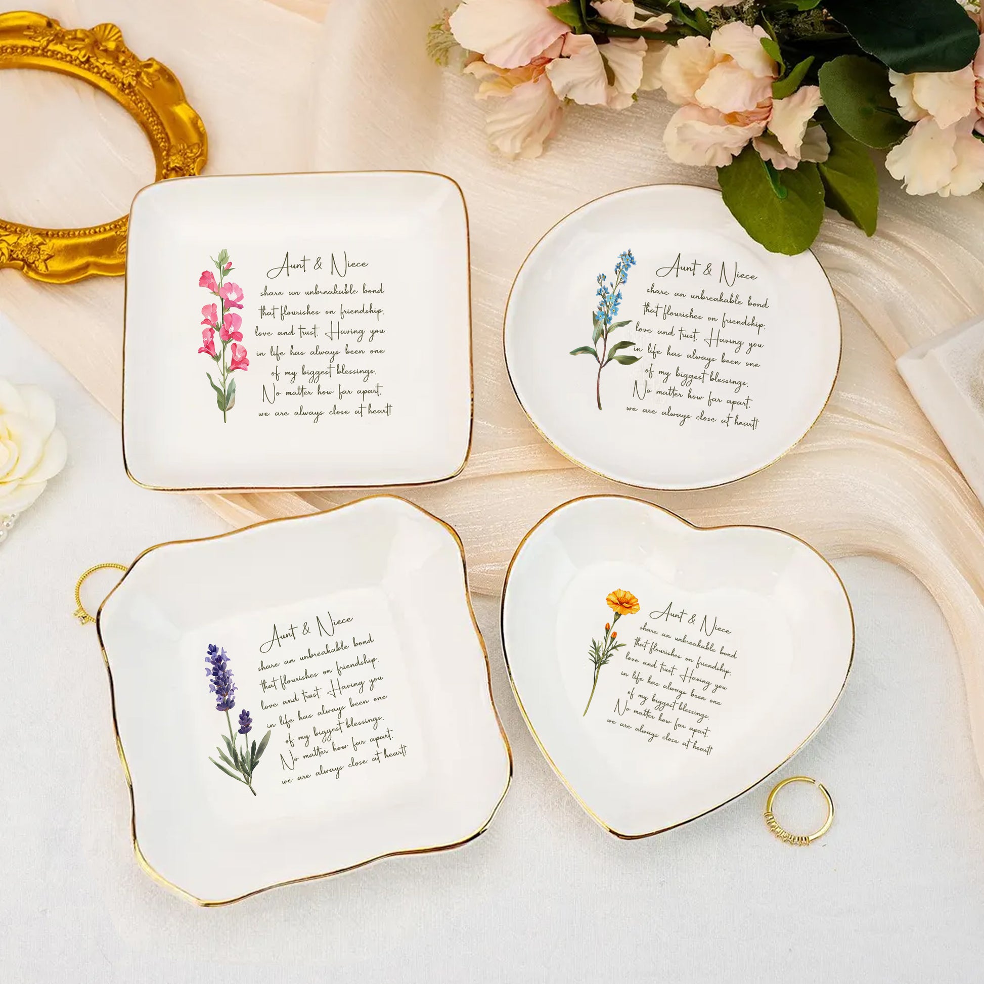 Personalized Aunt & Niece Trinket Dish • Custom Watercolor Flower Ring Dish • Jewelry Tray • Wedding Gift For Aunt From Nephew Or Niece • Birthday Gift • Keepsake Gift
