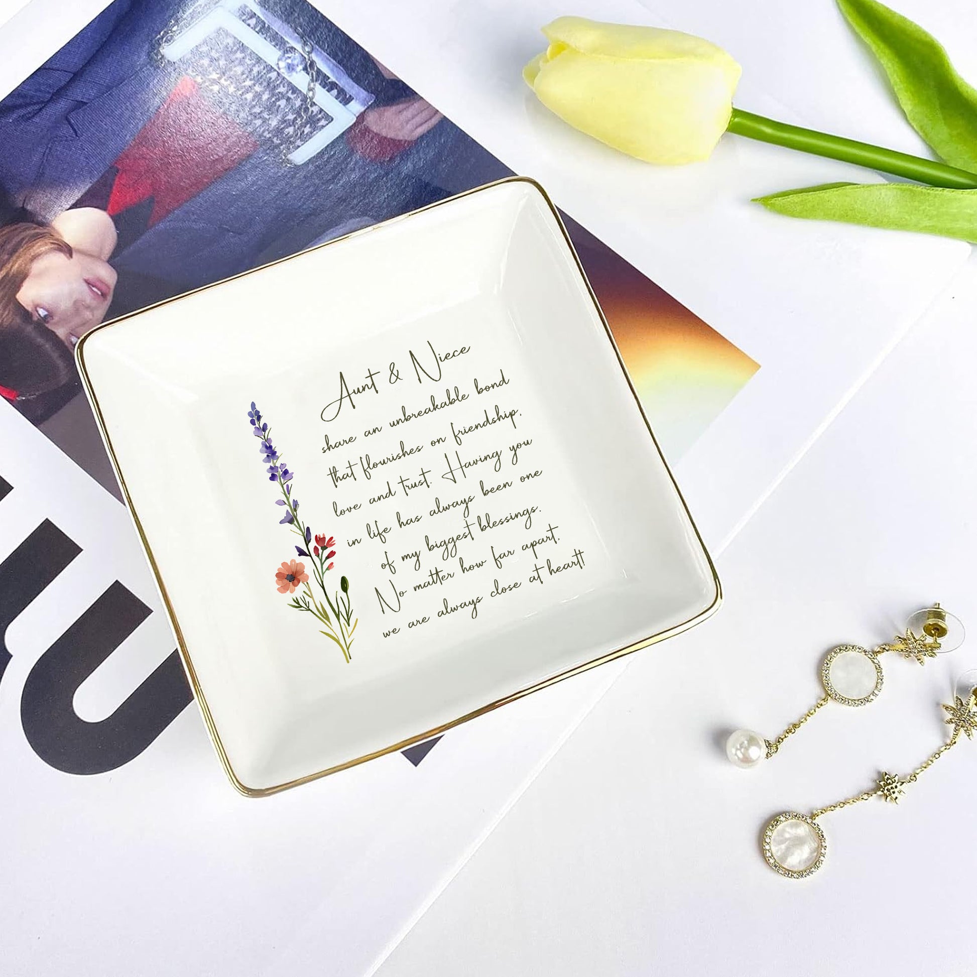 Personalized Aunt & Niece Trinket Dish • Custom Watercolor Flower Ring Dish • Jewelry Tray • Wedding Gift For Aunt From Nephew Or Niece • Birthday Gift • Keepsake Gift