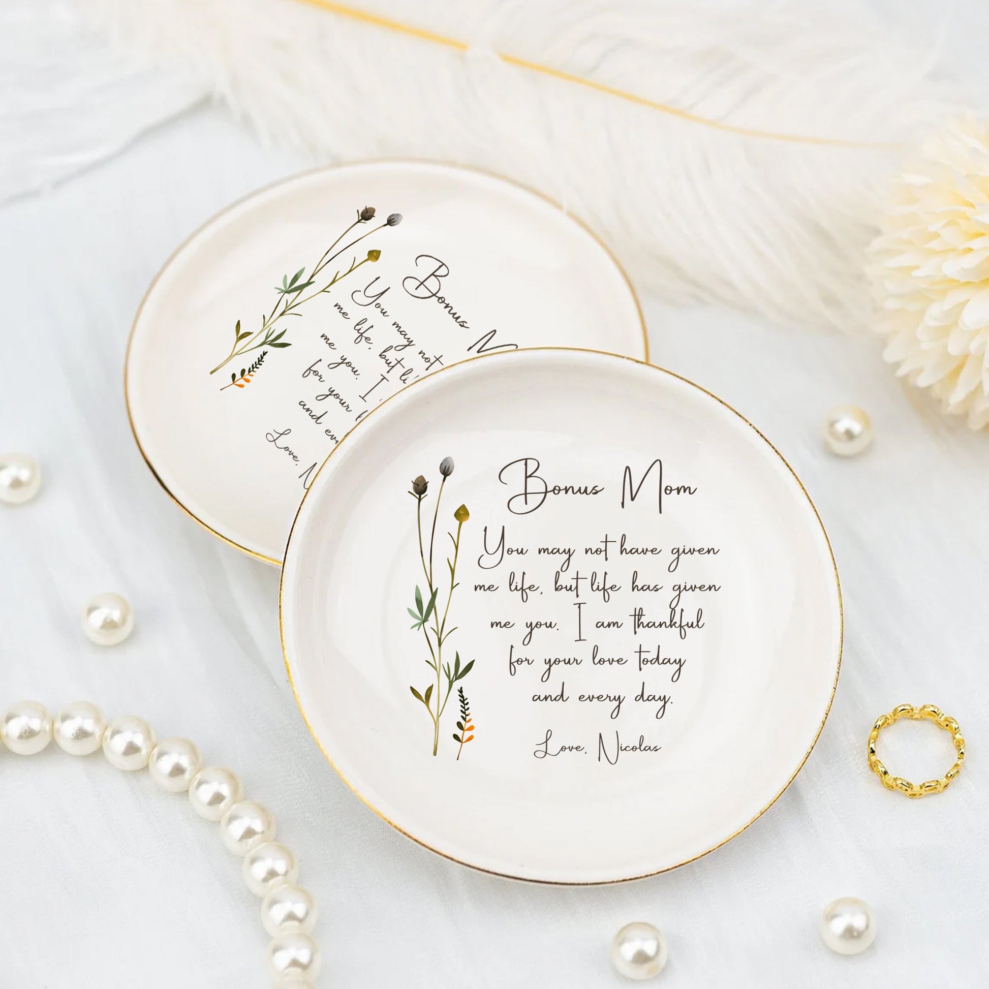 Personalized Ring Dish For Bonus Mom • Gift For Step Mom From Daughter • Custom Flower Trinket Tray • Wedding Keepsake • Mothers Day Gift