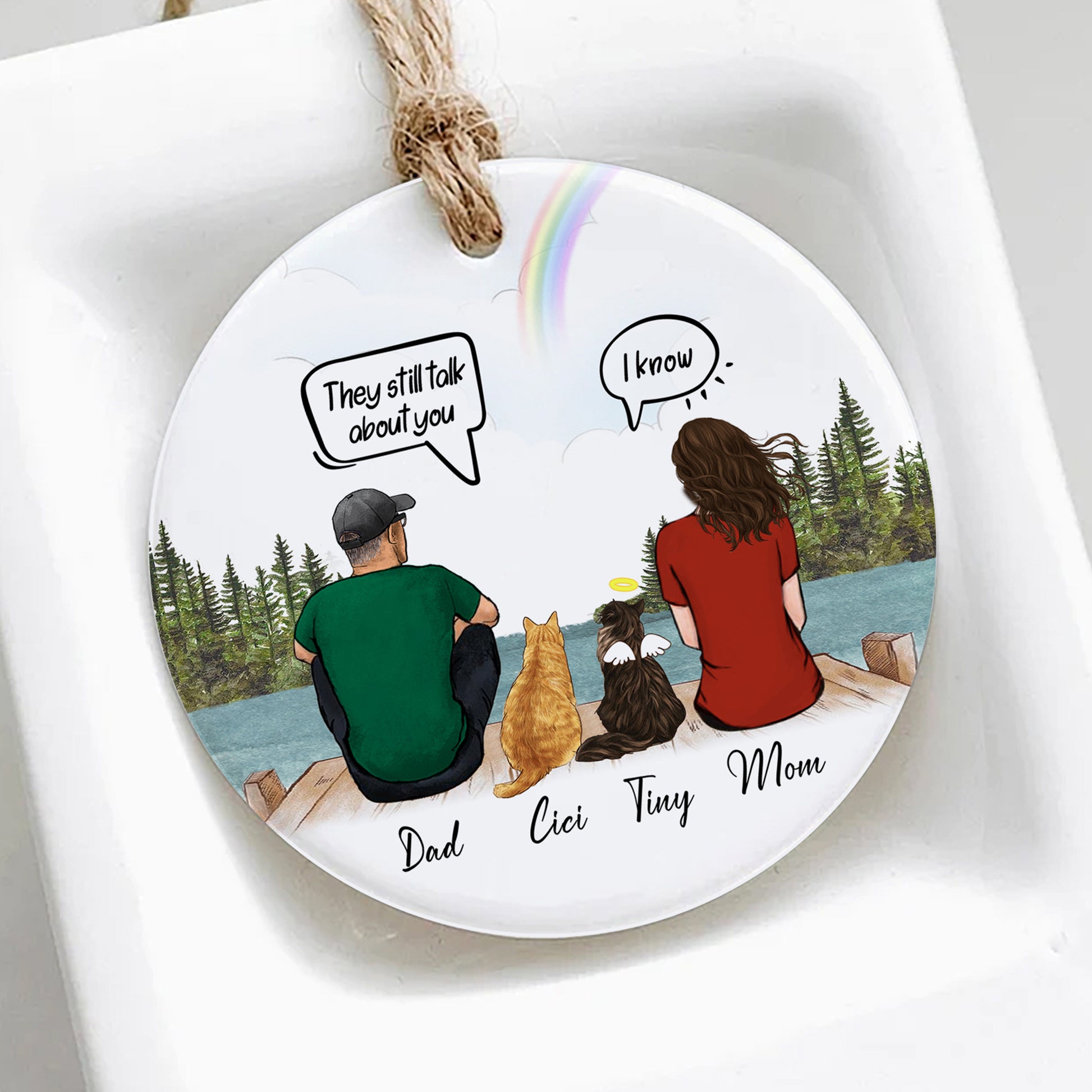 Couple And Cat Christmas Ornament • Custom Memorial Gift For Cat Family • Personalized Christmas Gift For Cat Parents • Family Portrait Ornament • Keepsake Gift