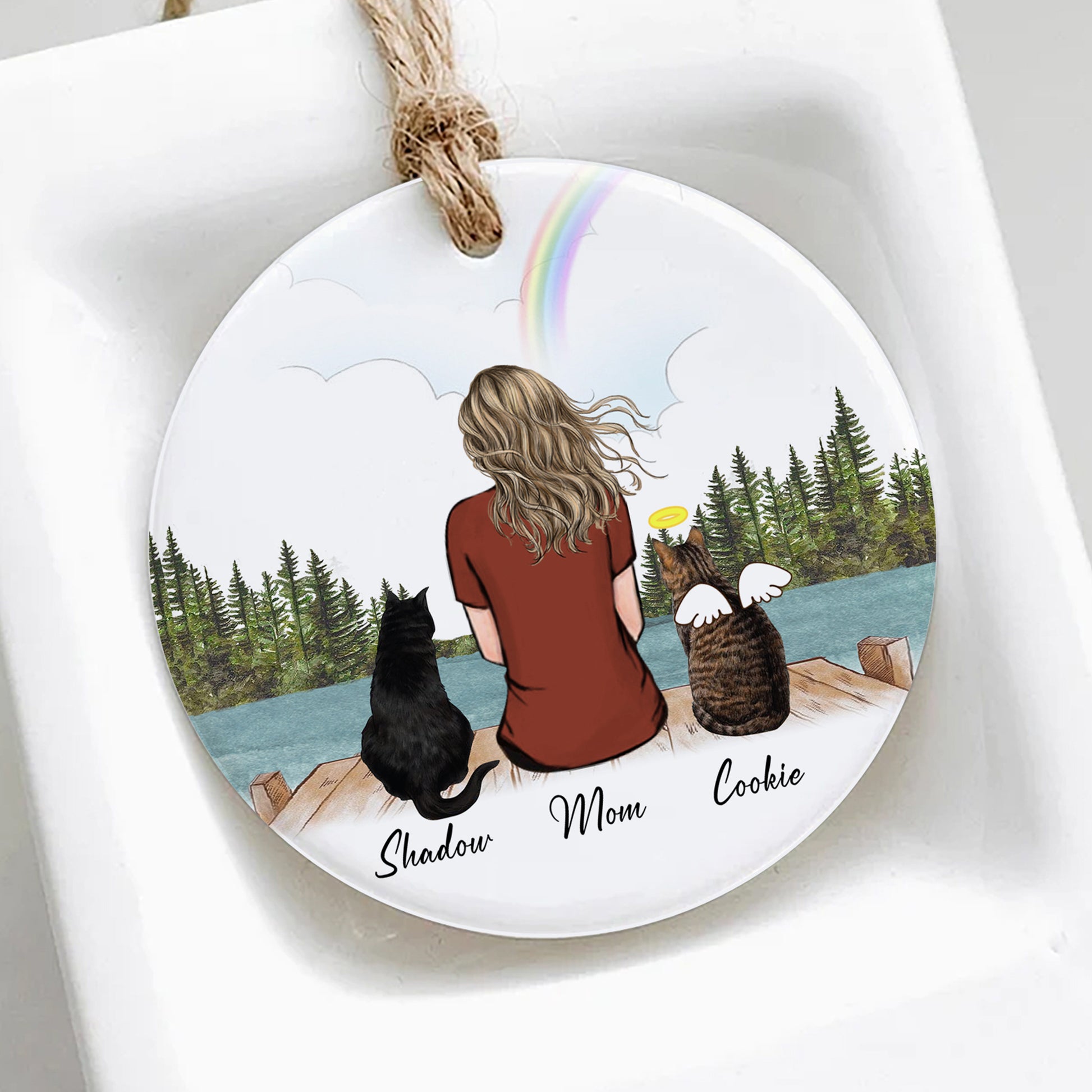 Cat And Mom Christmas Ornament • Cat Mom Portrait Custom Memorial Gift • Personalized Christmas Gift For Loss Of Cat • Girl With Cat Portrait Ornament • Keepsake Gift