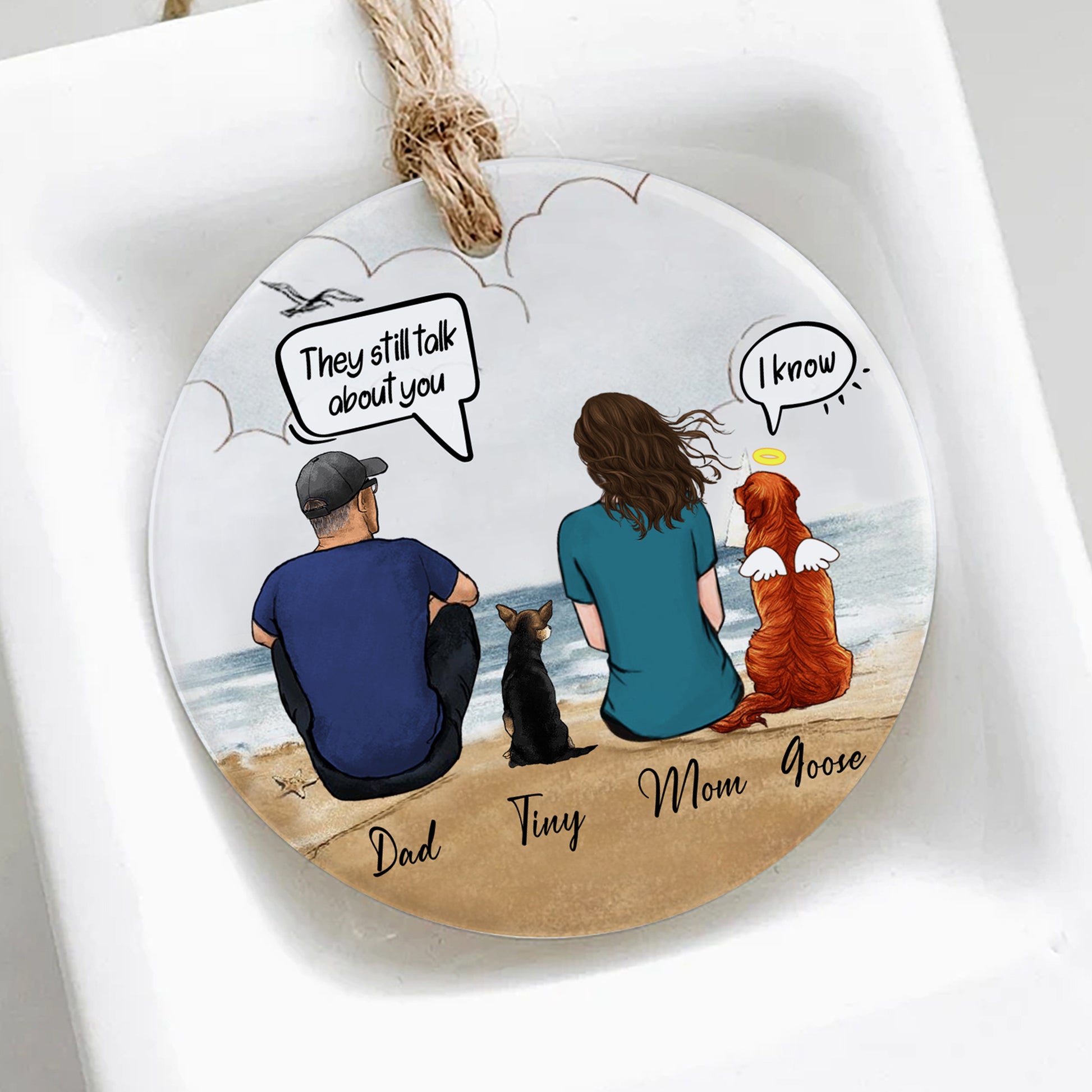 Couple And Dog Christmas Ornament • Custom Memorial Gift For Dog Family • Personalized Christmas Gift For Dog Parents • Family Portrait Ornament • Keepsake Gift