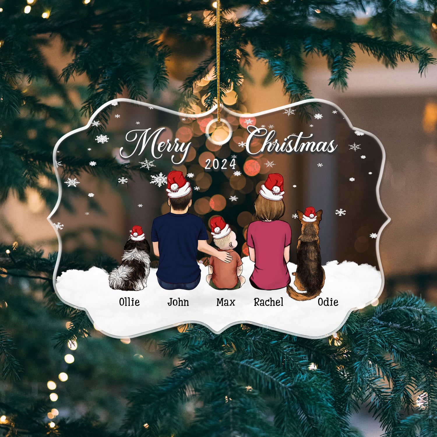 Custom Family Portrait Christmas Ornament • Keepsake Gift For Dog Family • Personalized Christmas Gift For Family • Big Family With Kids Portrait Benelux Ornament