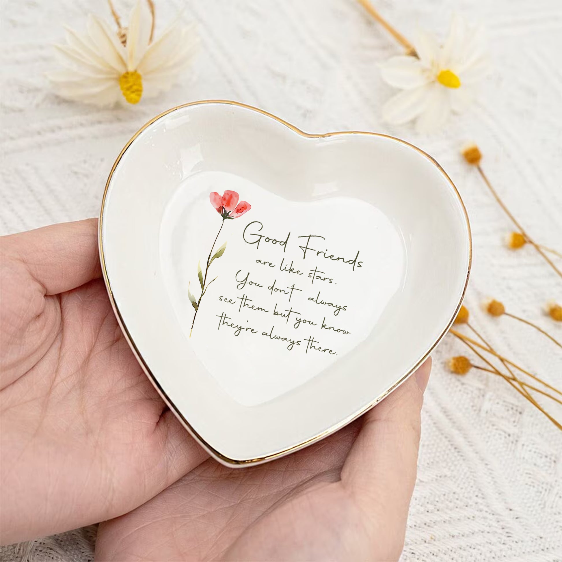 Good Friends Are Like Stars You Don't Always See Them But You Know They're Always There • Personalized Trinket Dish For Best Friends • Custom Watercolor Flower Ring Dish • For Besties • For Soul Sisters