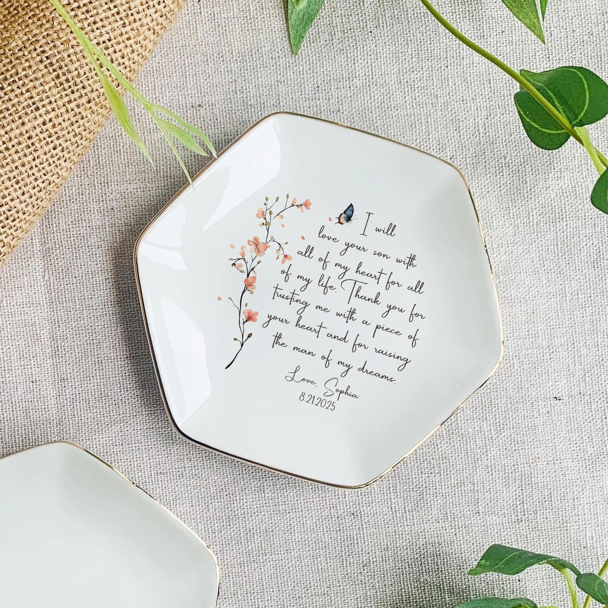 I Will Love Your Son With All Of My Heart For All Of My Life • Personalized Flower Trinket Dish • Custom Watercolor Flower Ring Dish • Wedding Gift For Mother Of The Bride