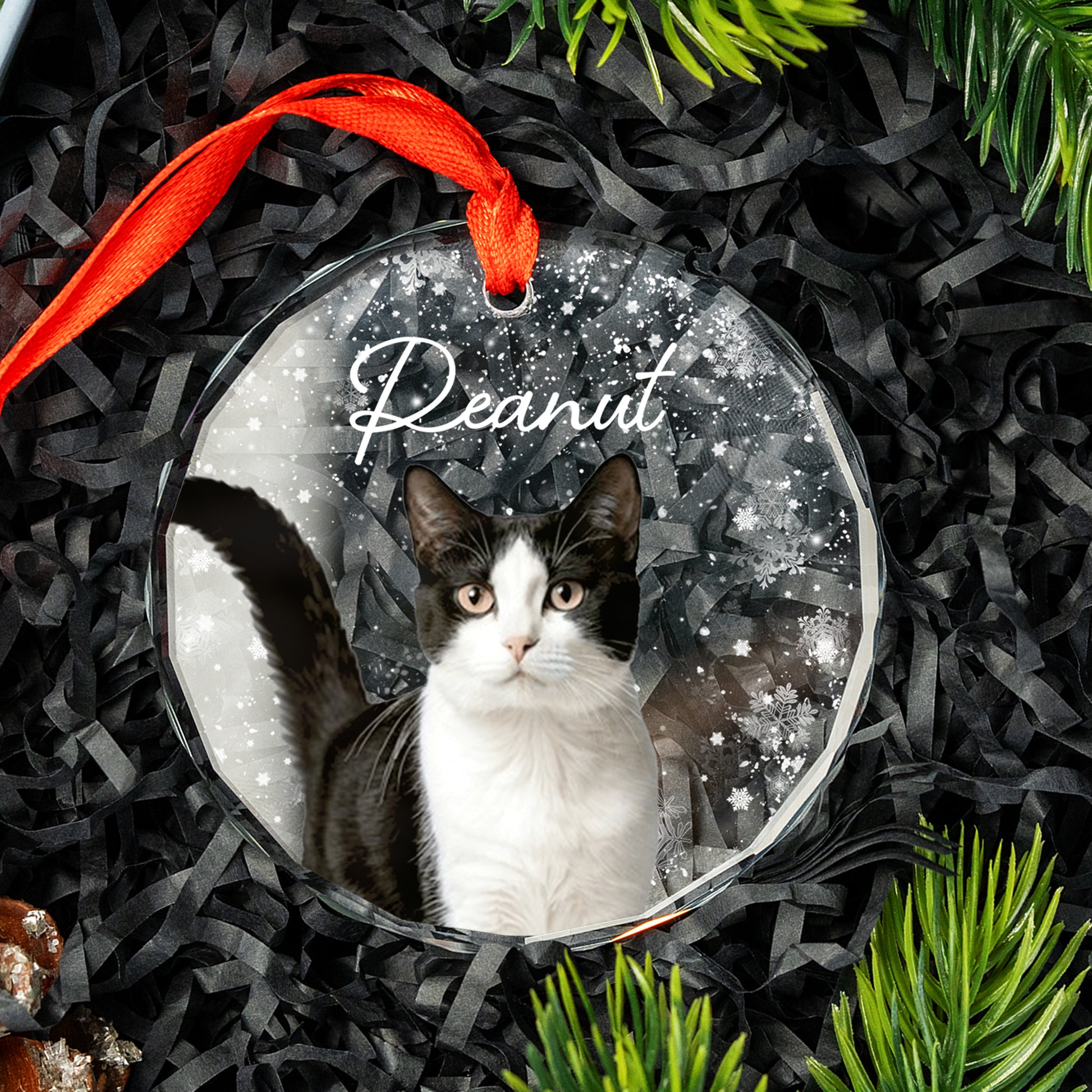 Custom Cat Photo Glass Ornament For Loss Of Cat • Personalized Cat Ornament With Photo & Name • Pet Photo Memorial Gift • Christmas Decoration