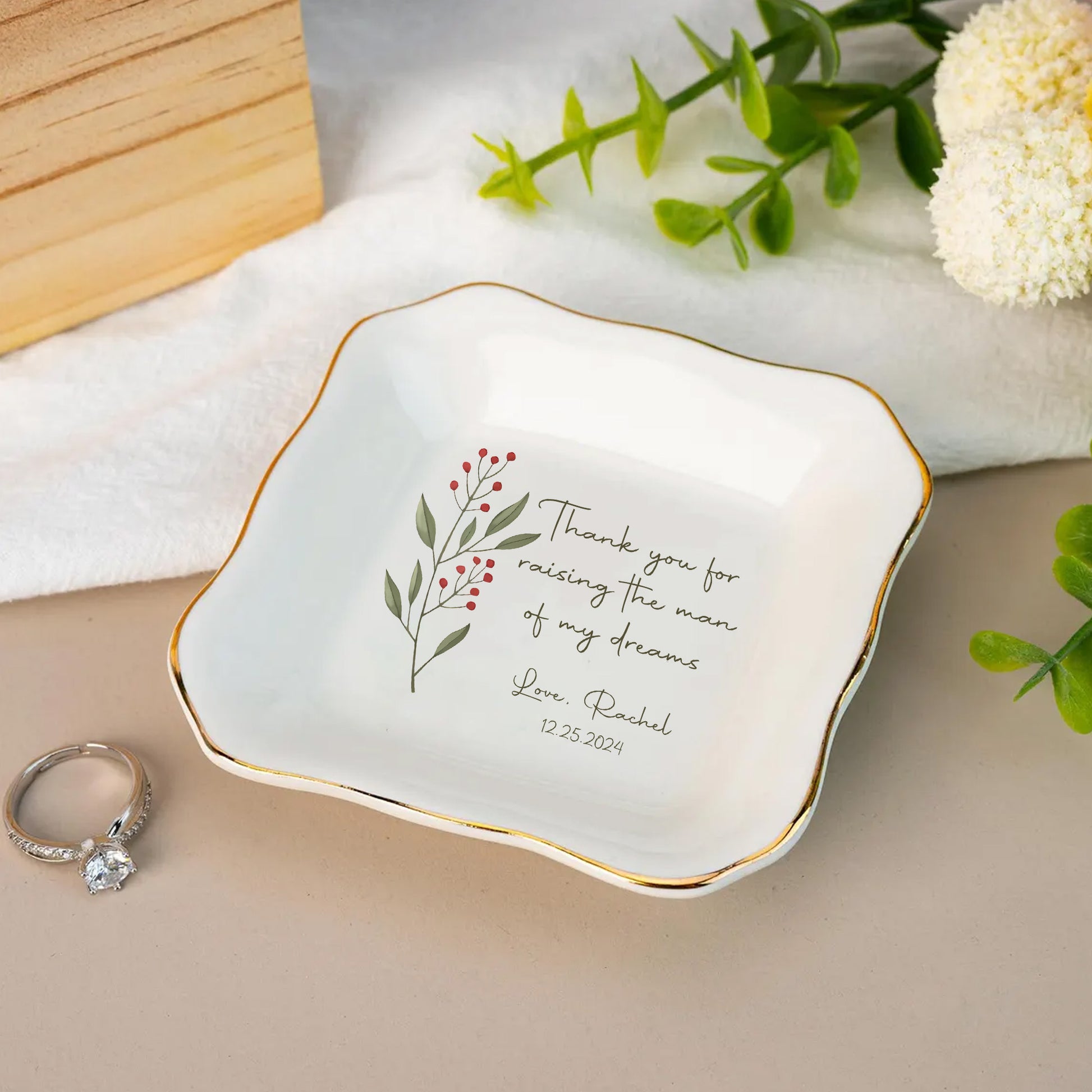 Personalized Wedding Ring Dish For Mother Of The Bride & Groom • Gift From Daughter • Thank You For Raising The Man Of My Dream • Gift For Mom