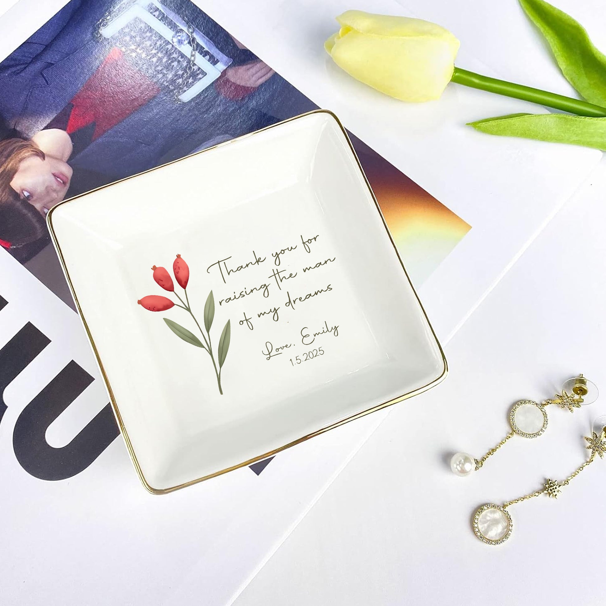 Personalized Wedding Ring Dish For Mother Of The Bride & Groom • Gift From Daughter • Thank You For Raising The Man Of My Dream • Gift For Mom