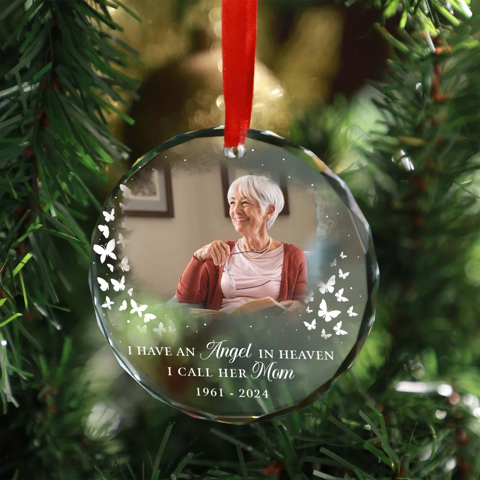 Glass Ornament For Loss Of Mother • Personalized Memorial Ornament For Mom With Photo & Name • Custom Memorial Gift • Christmas Decoration