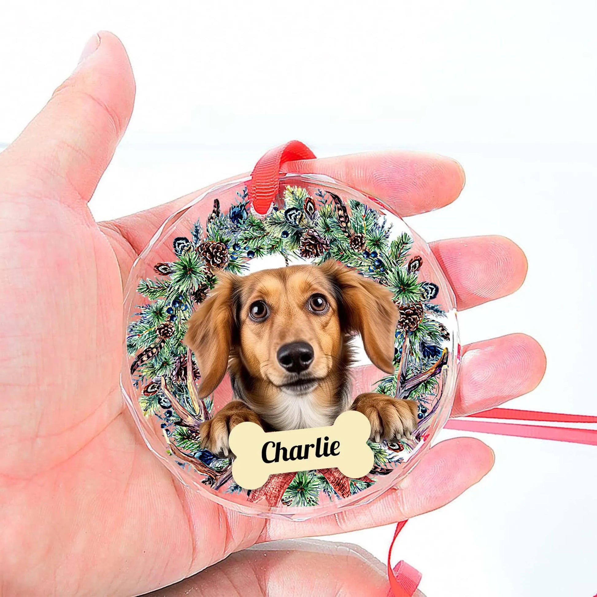 Custom Dog Photo Glass Ornament For Loss Of Dog • Personalized Dog Ornament With Photo & Name • Pet Photo Memorial Gift • Christmas Decoration