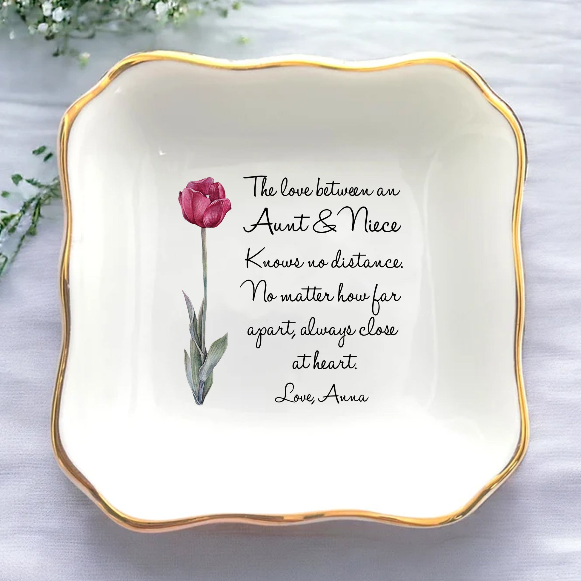 Custom Watercolor Flower Ring Dish • Personalized Aunt & Niece Trinket Dish • Jewelry Tray • Wedding Gift For Aunt From Nephew Or Niece • Birthday Gift • Keepsake Gift
