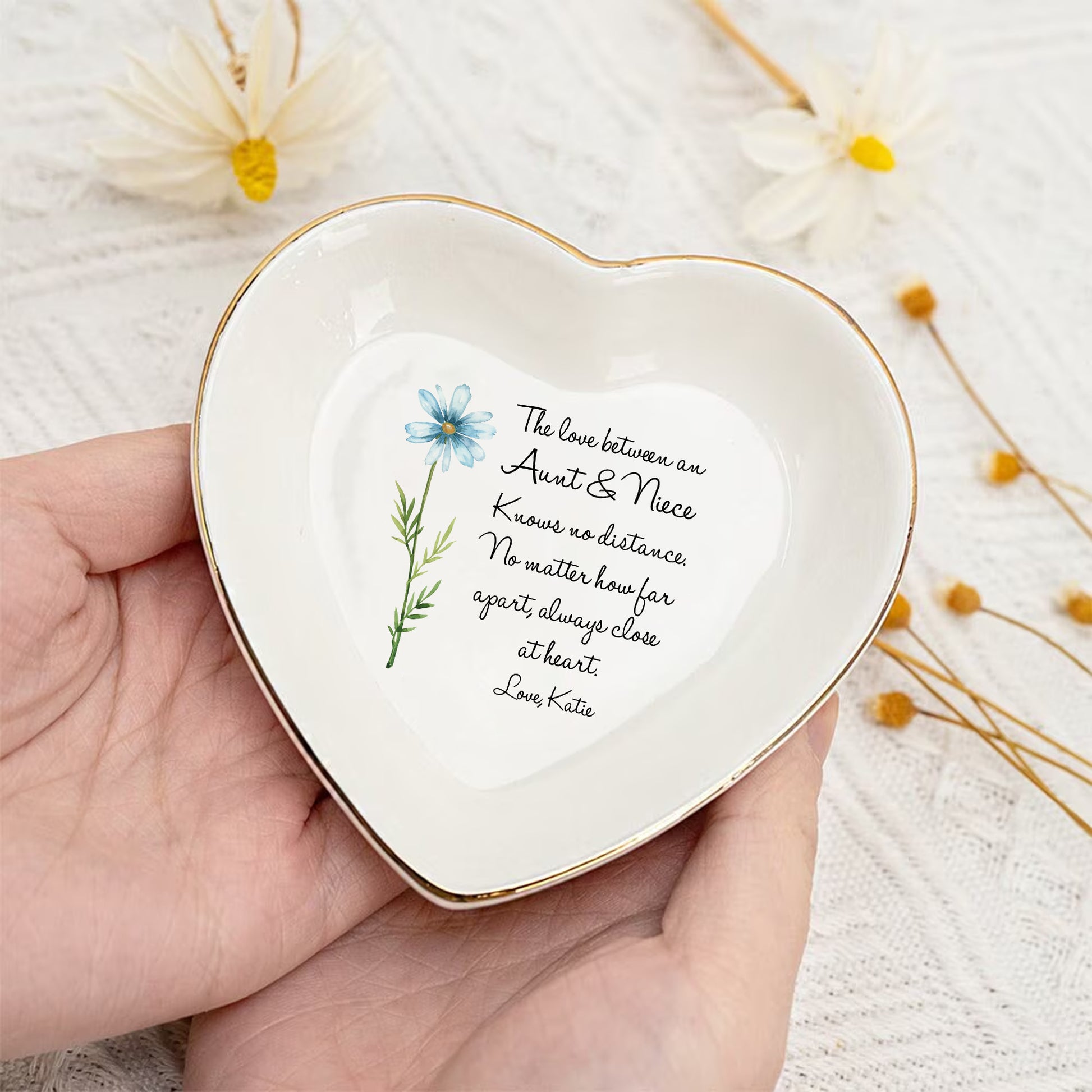 Custom Watercolor Flower Ring Dish • Personalized Aunt & Niece Trinket Dish • Jewelry Tray • Wedding Gift For Aunt From Nephew Or Niece • Birthday Gift • Keepsake Gift