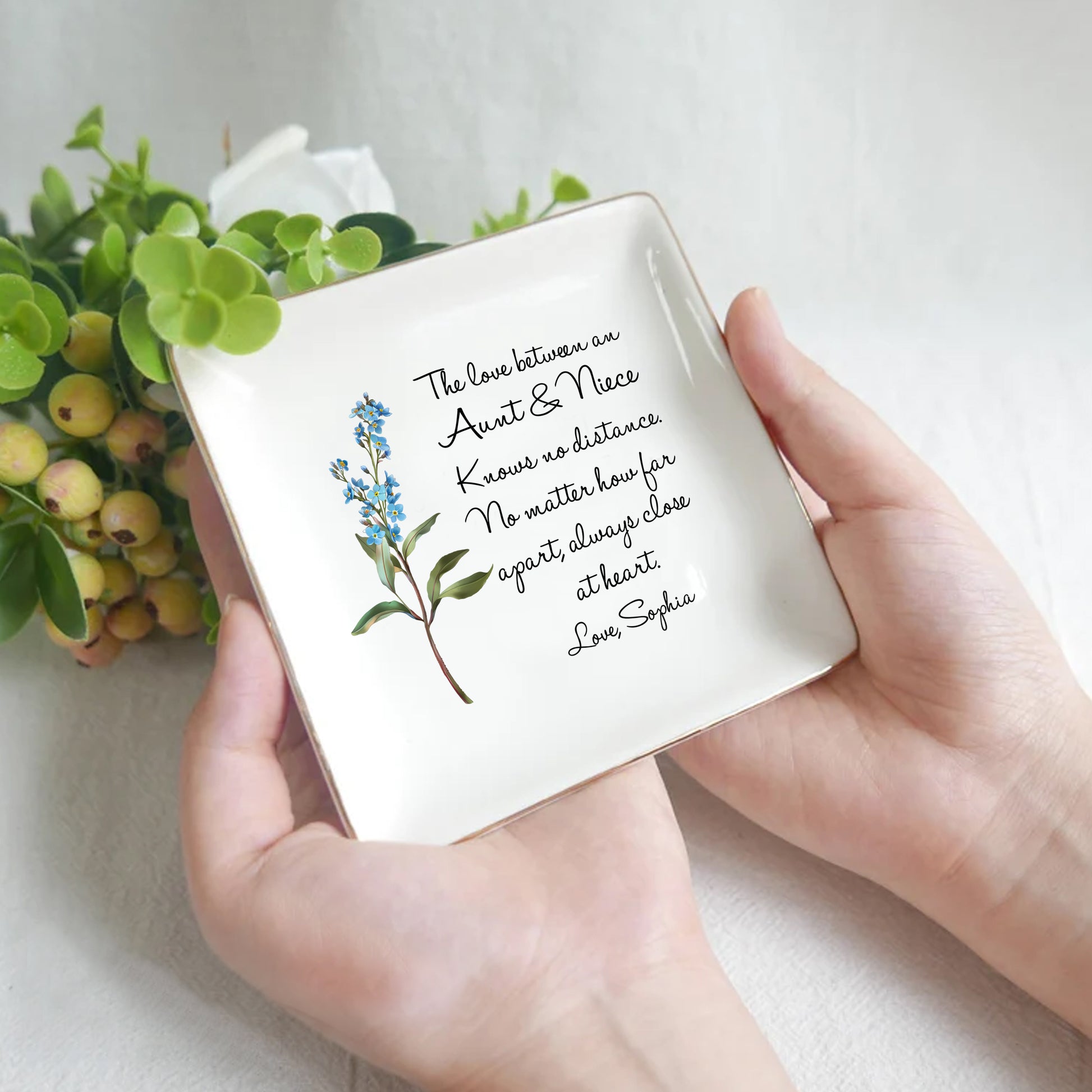 Custom Watercolor Flower Ring Dish • Personalized Aunt & Niece Trinket Dish • Jewelry Tray • Wedding Gift For Aunt From Nephew Or Niece • Birthday Gift • Keepsake Gift