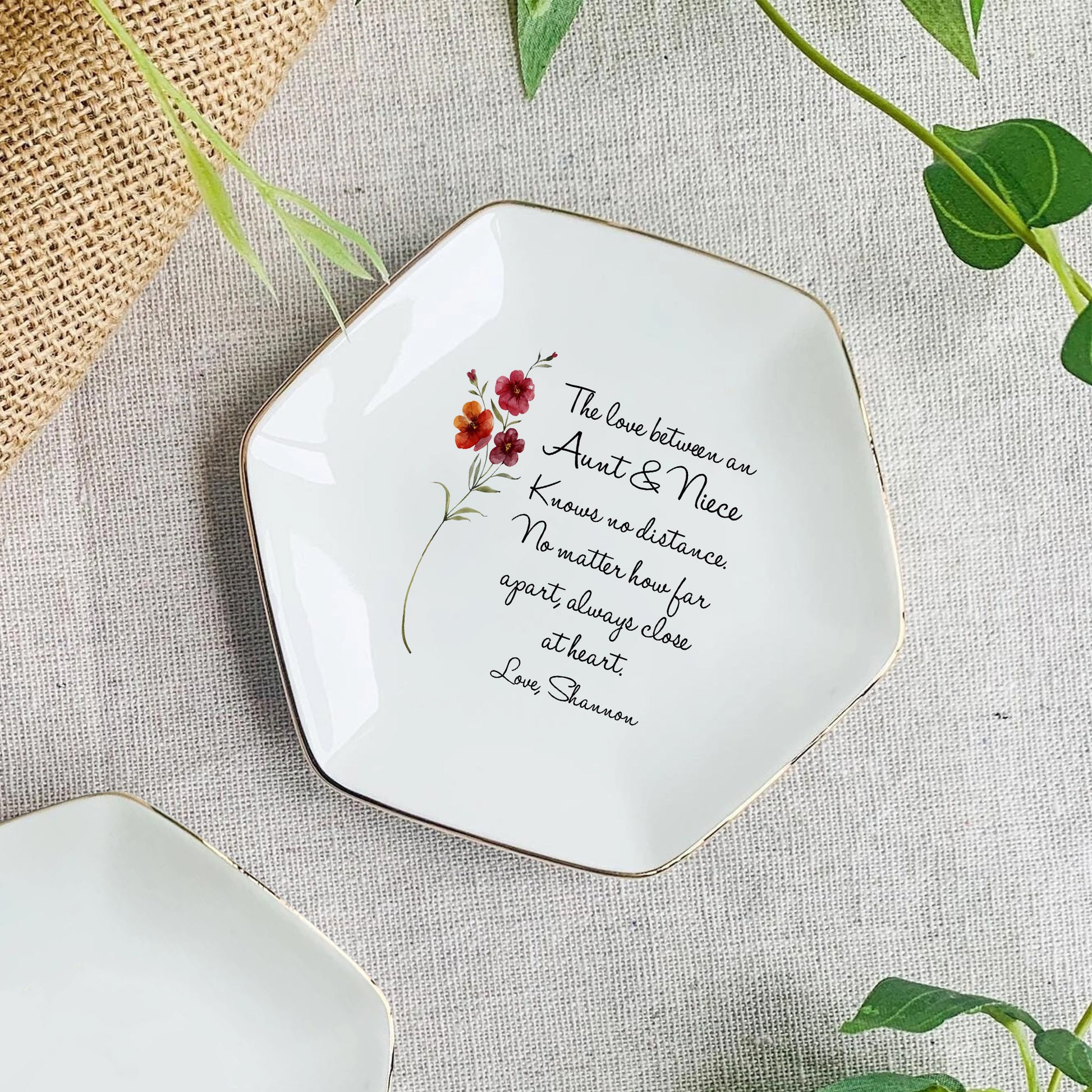 Custom Watercolor Flower Ring Dish • Personalized Aunt & Niece Trinket Dish • Jewelry Tray • Wedding Gift For Aunt From Nephew Or Niece • Birthday Gift • Keepsake Gift