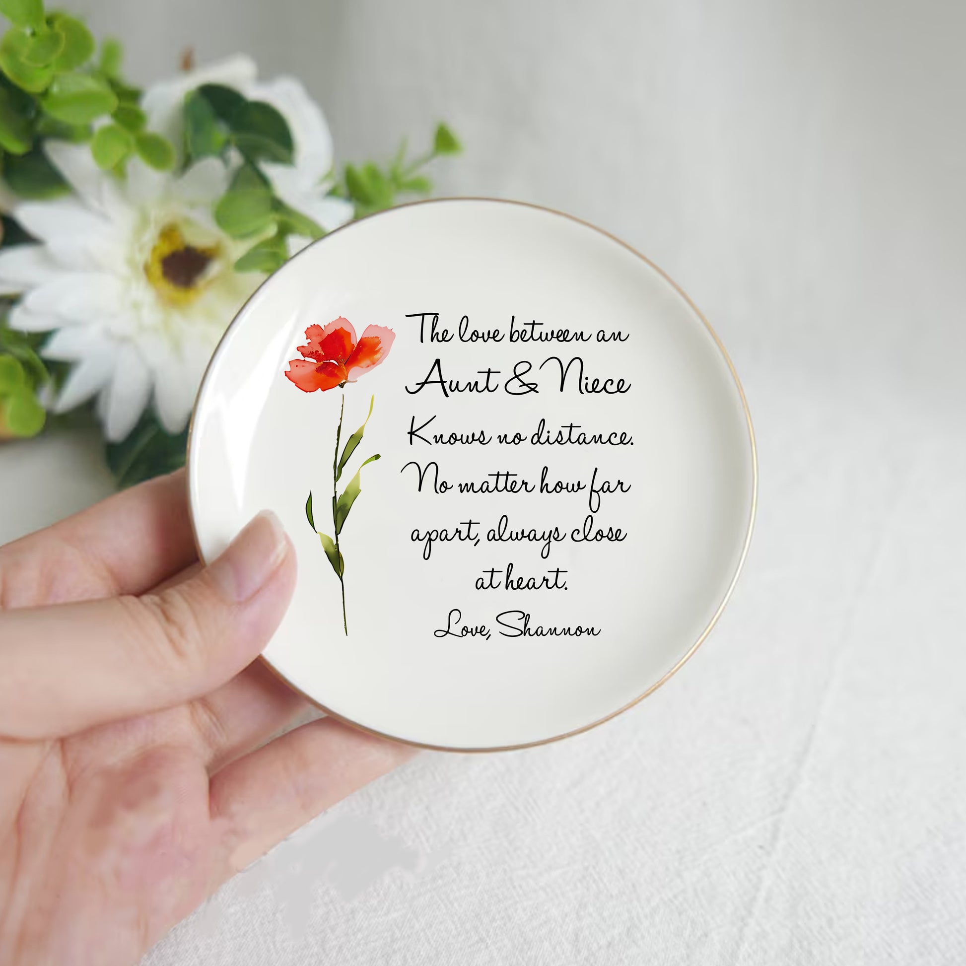 Custom Watercolor Flower Ring Dish • Personalized Aunt & Niece Trinket Dish • Jewelry Tray • Wedding Gift For Aunt From Nephew Or Niece • Birthday Gift • Keepsake Gift
