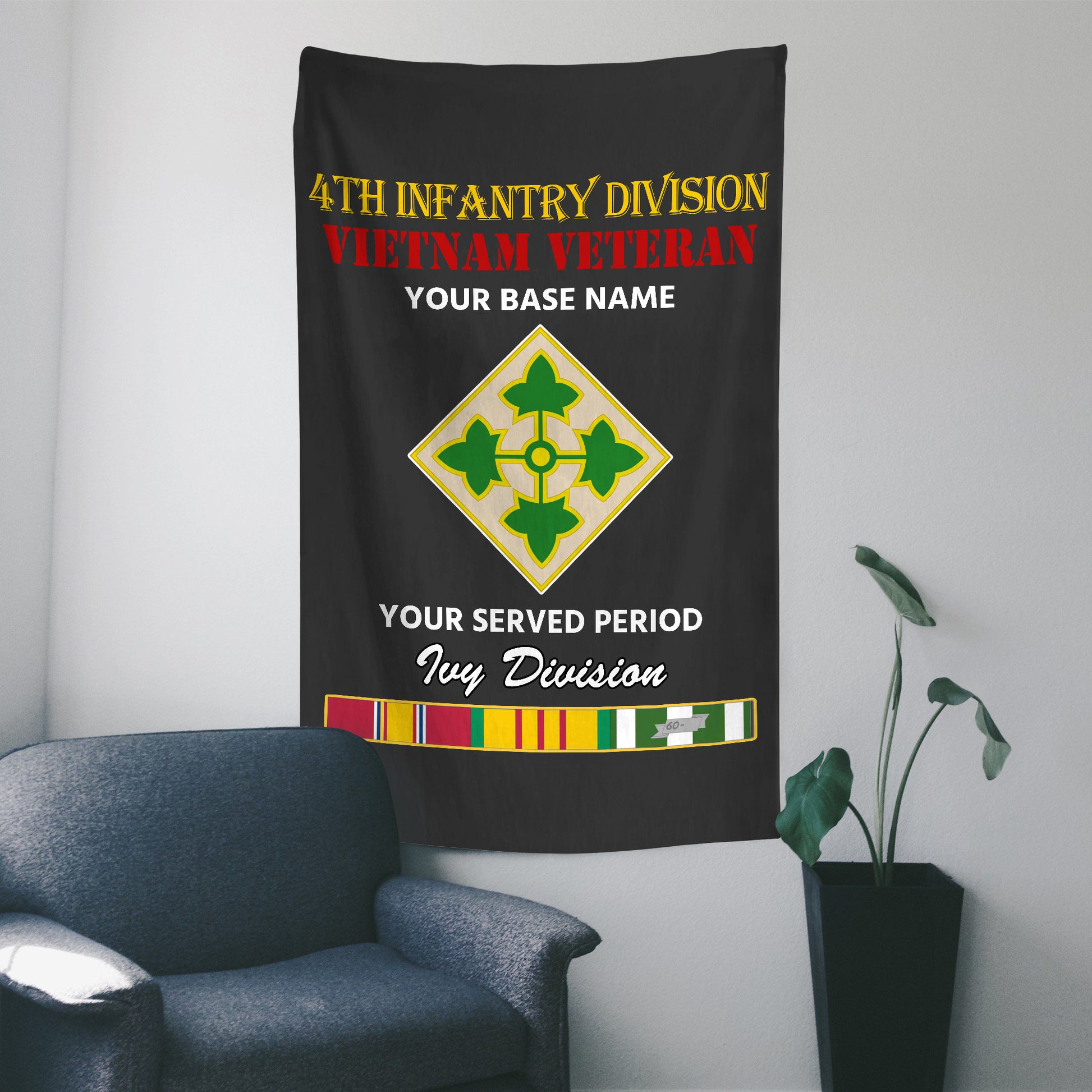 4TH INFANTRY DIVISION WALL FLAG VERTICAL HORIZONTAL 36 x 60 INCHES WALL FLAG