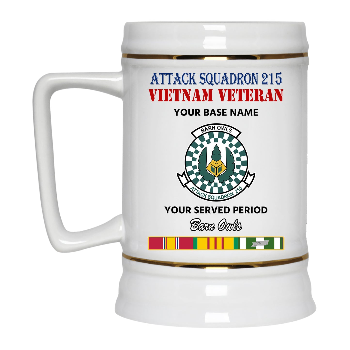 ATTACK SQUADRON 215 BEER STEIN 22oz GOLD TRIM BEER STEIN