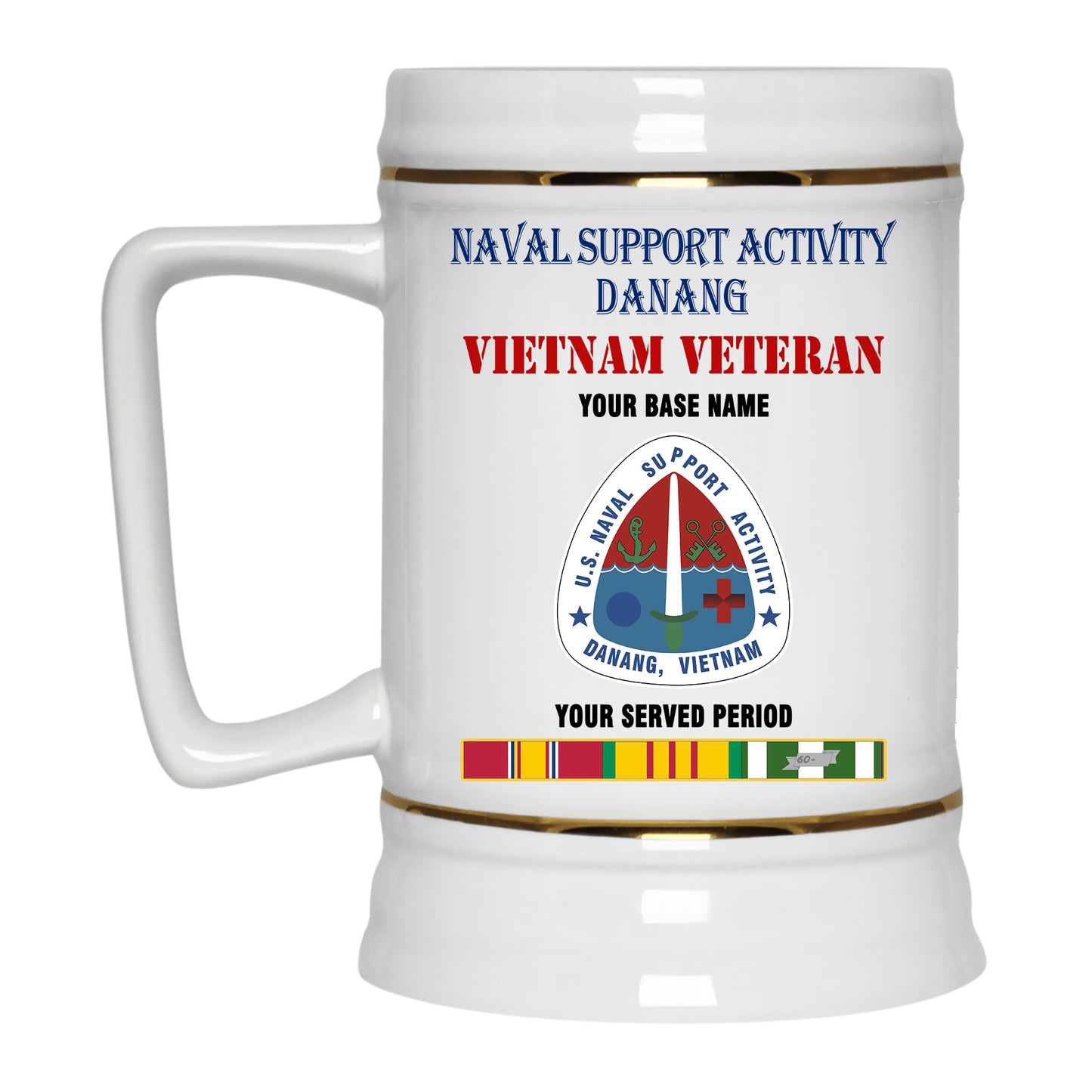 NAVAL SUPPORT ACTIVITY DANANG BEER STEIN 22oz GOLD TRIM BEER STEIN