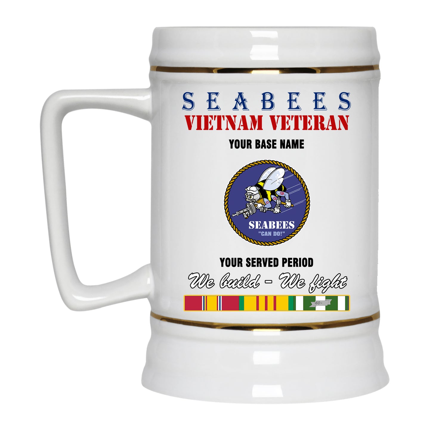 SEABEES BEER STEIN 22oz GOLD TRIM BEER STEIN