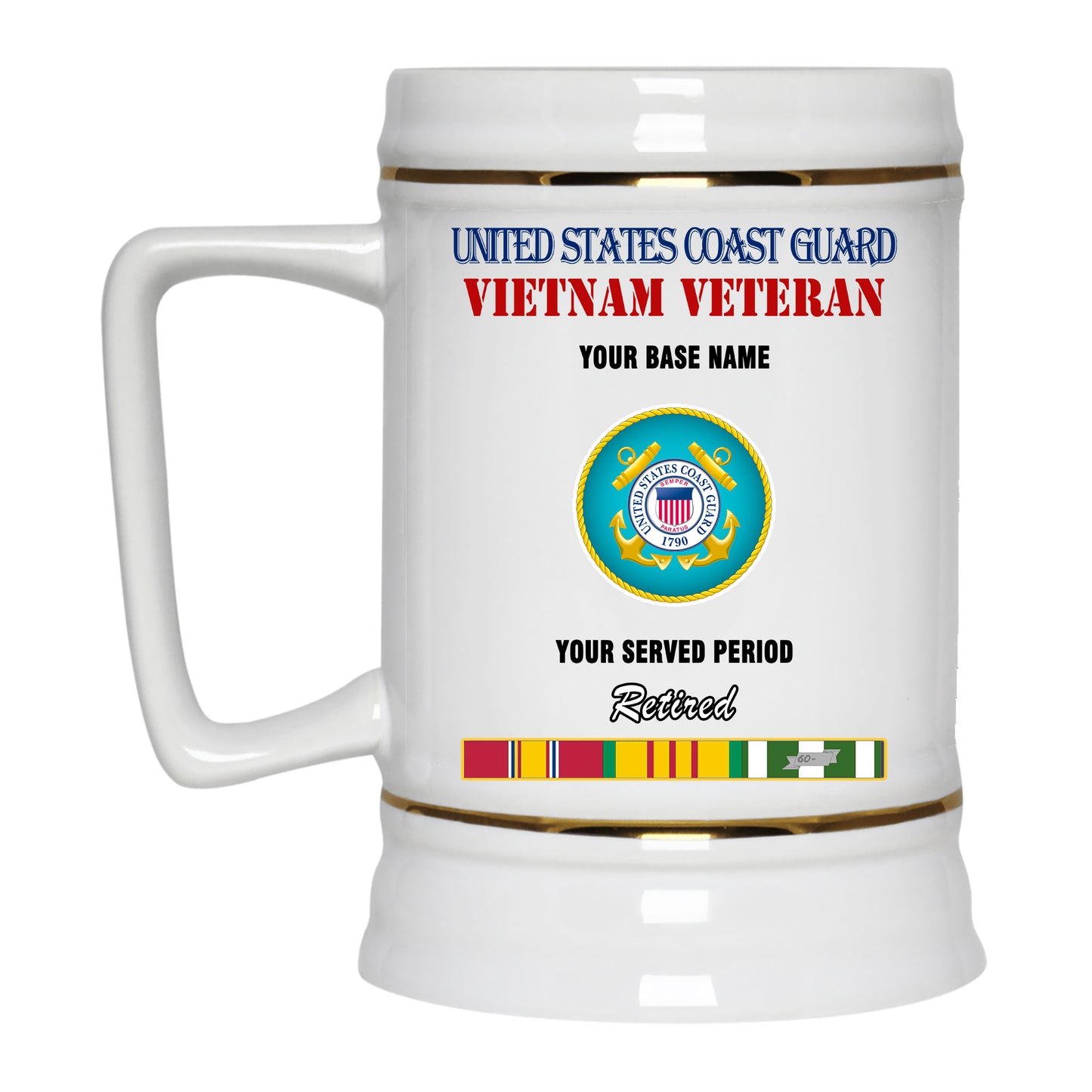 US COAST GUARD RETIRED BEER STEIN 22oz GOLD TRIM BEER STEIN