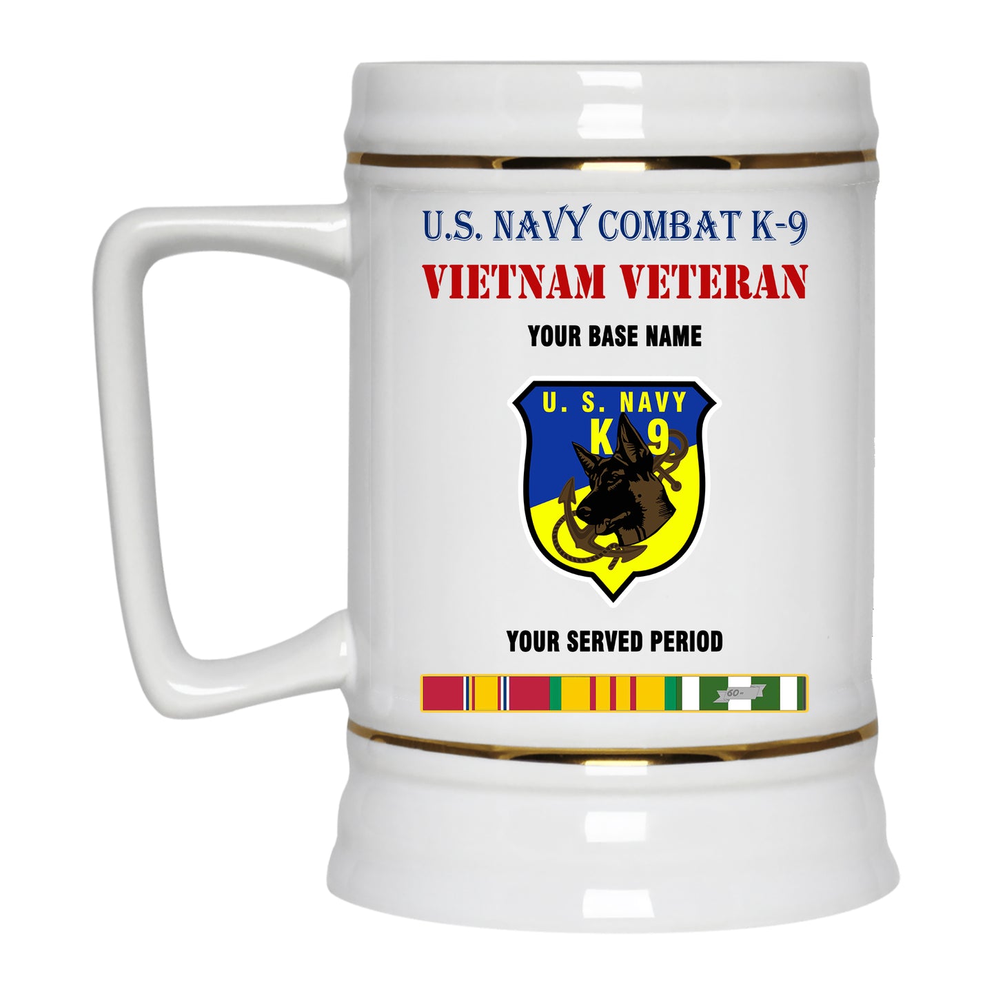 US NAVY COMBAT K9 BEER STEIN 22oz GOLD TRIM BEER STEIN