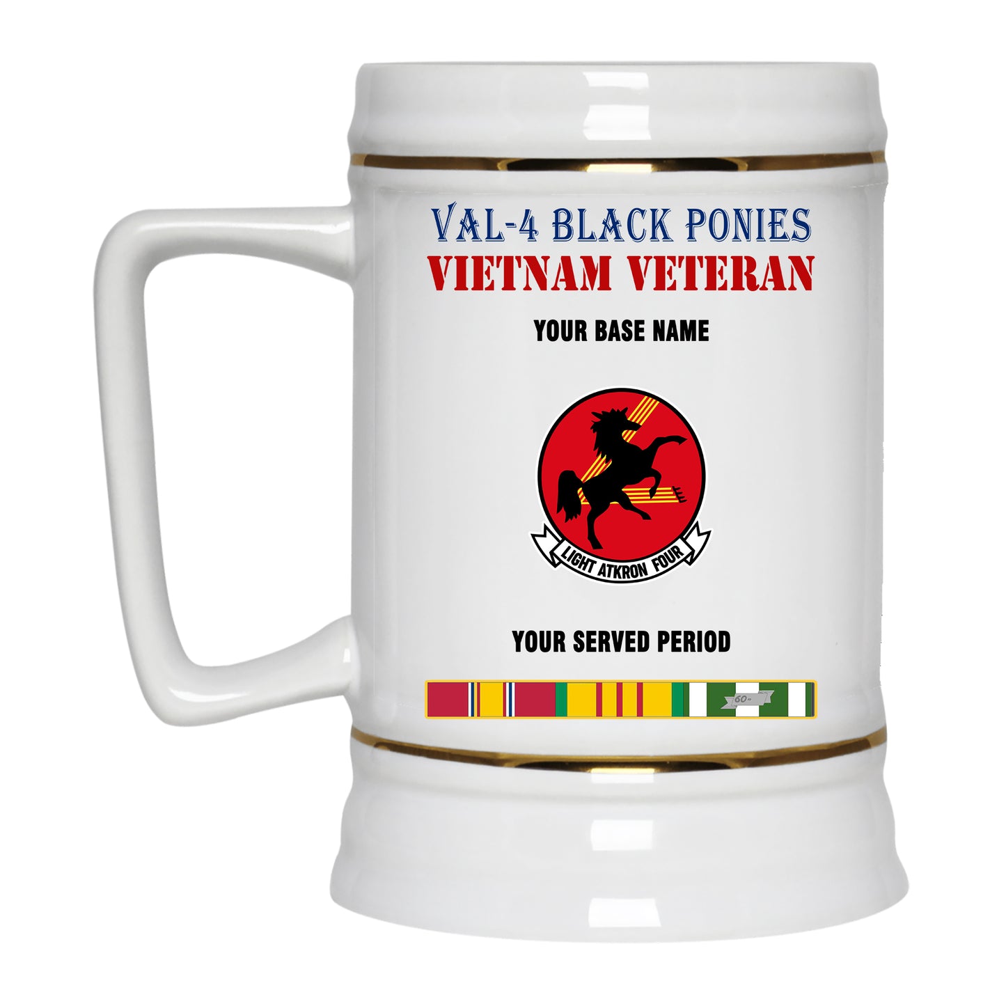 VAL 4 BLACK PONIES BEER STEIN 22oz GOLD TRIM BEER STEIN