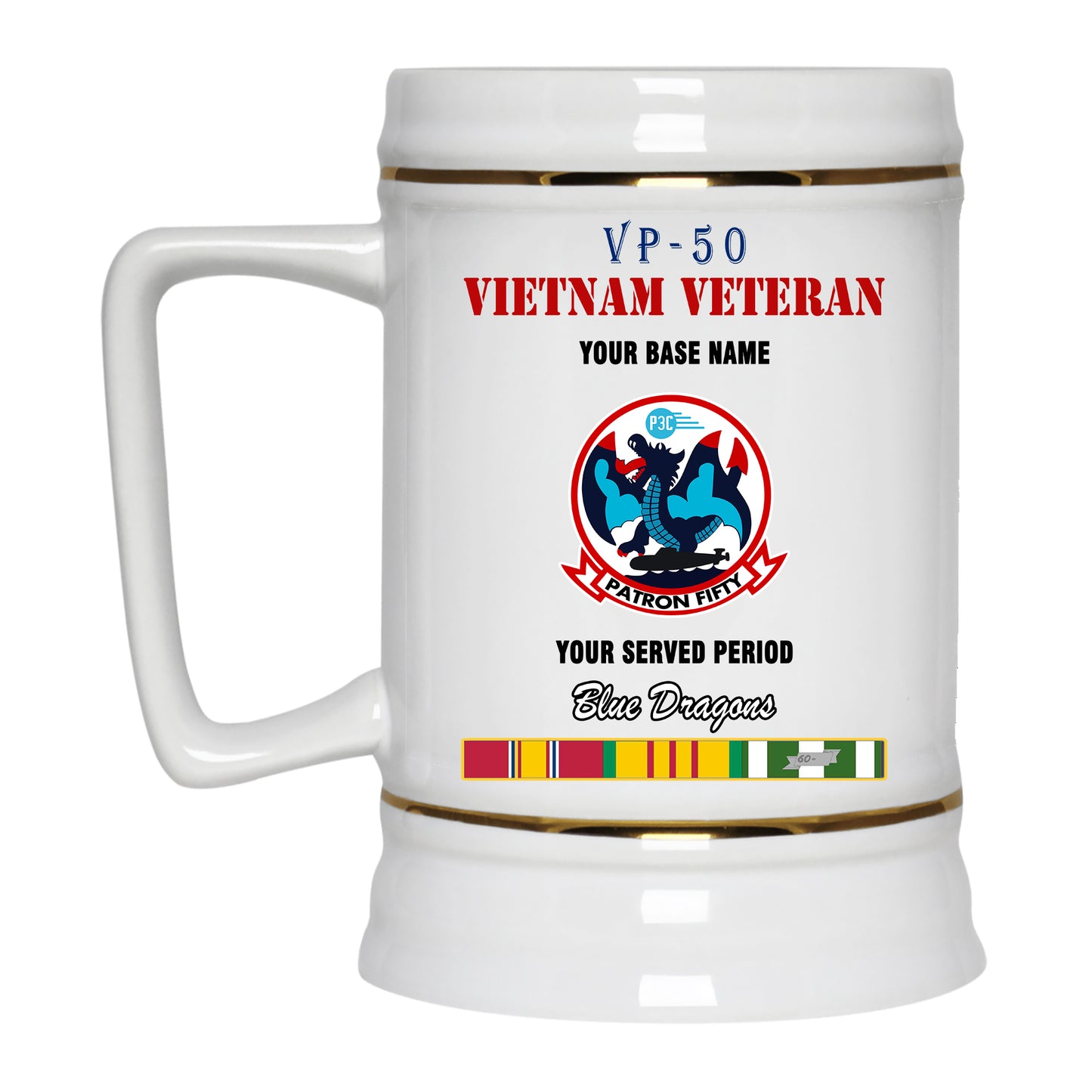 VP 50 BEER STEIN 22oz GOLD TRIM BEER STEIN