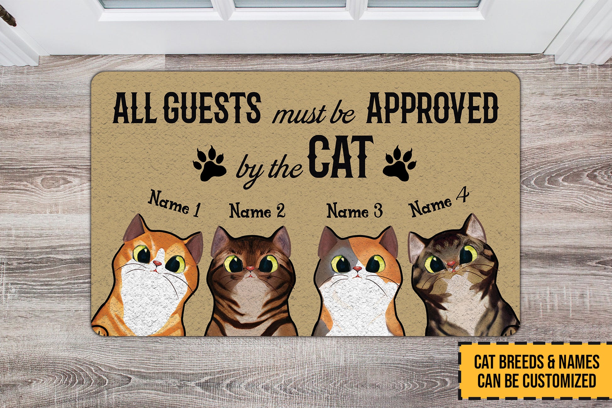 All Guests Must Be Approved By The Cat Funny Doormat • Custom Doormat For Cat Lovers • Personalized Cat Welcome Rug • Front Door Mat • Outdoor Rug