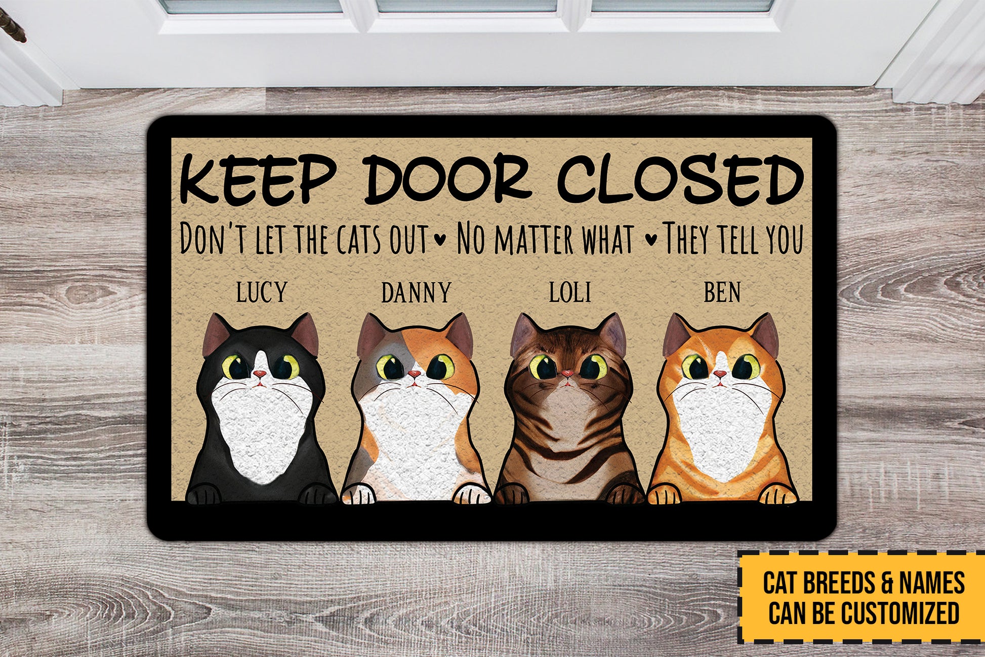 Keep Door Closed Don't Let The Cats Out Funny Doormat • Custom Doormat For Cat Lovers • Personalized Name Cat Welcome Rug • Vintage Front Door Mat • Outdoor Rug