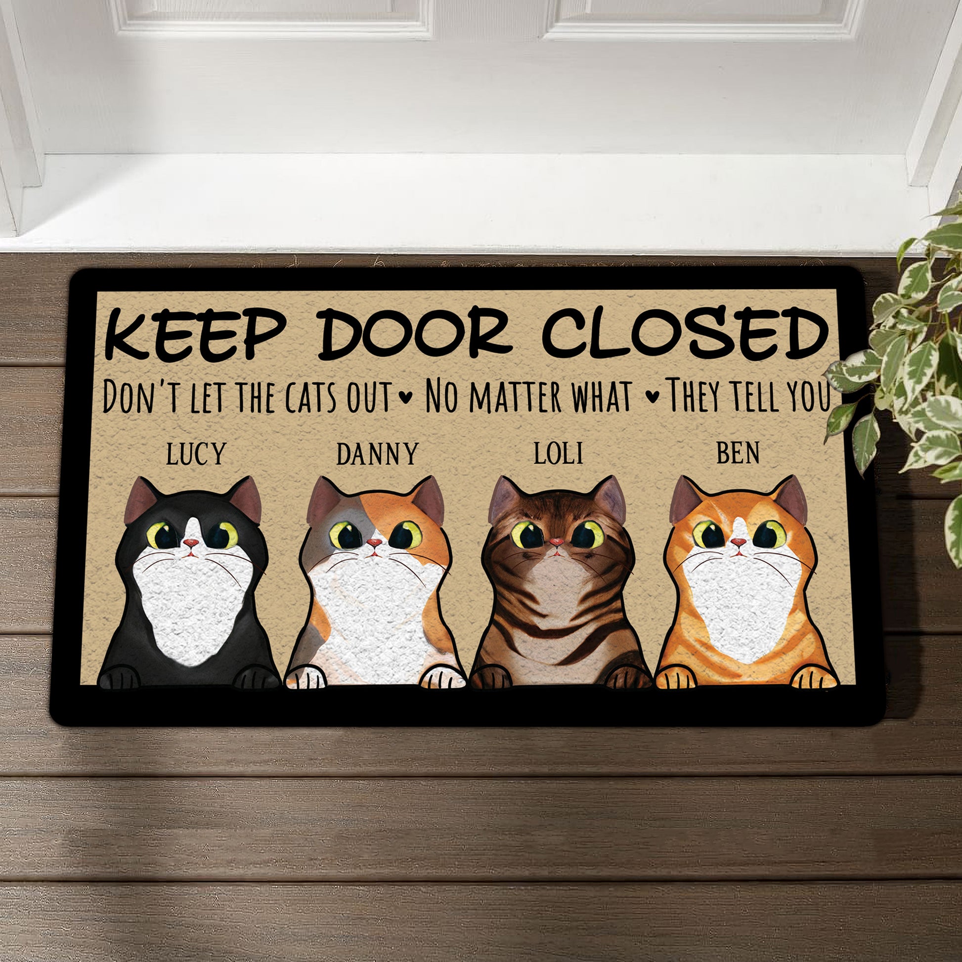 Keep Door Closed Don't Let The Cats Out Funny Doormat • Custom Doormat For Cat Lovers • Personalized Name Cat Welcome Rug • Vintage Front Door Mat • Outdoor Rug