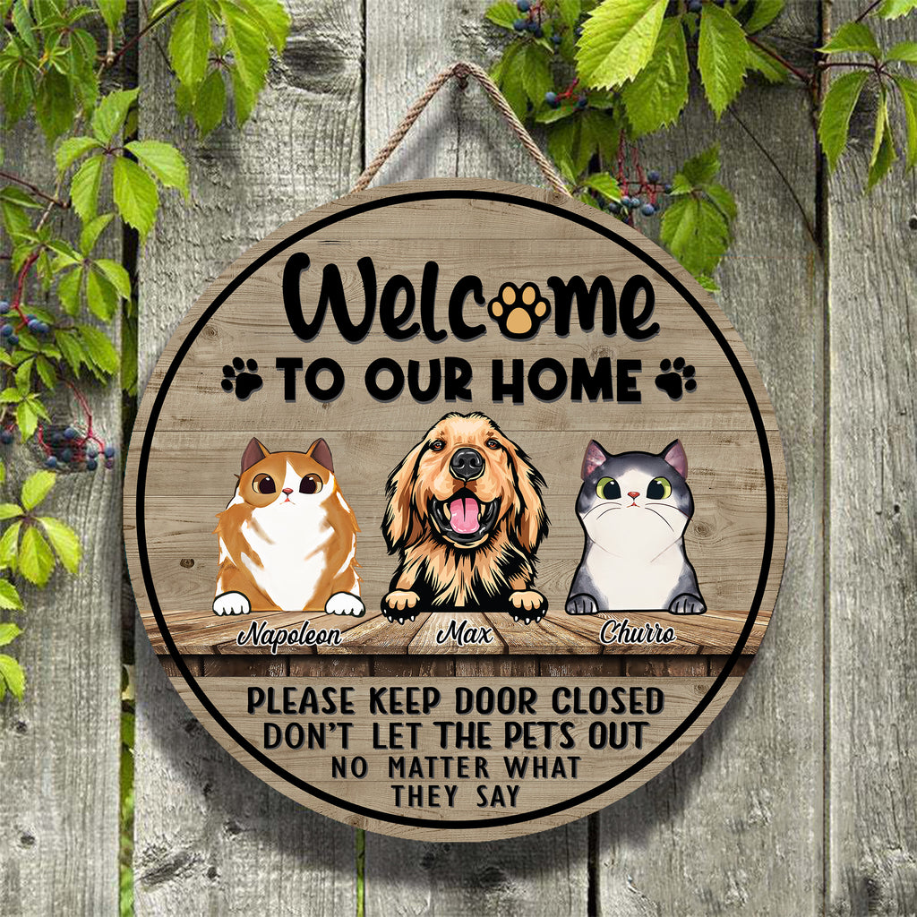 Welcome To Our Home Wooden Sign • Customized Dog And Cat Wood Sign • Personalized Door Sign • Front Door Hanger