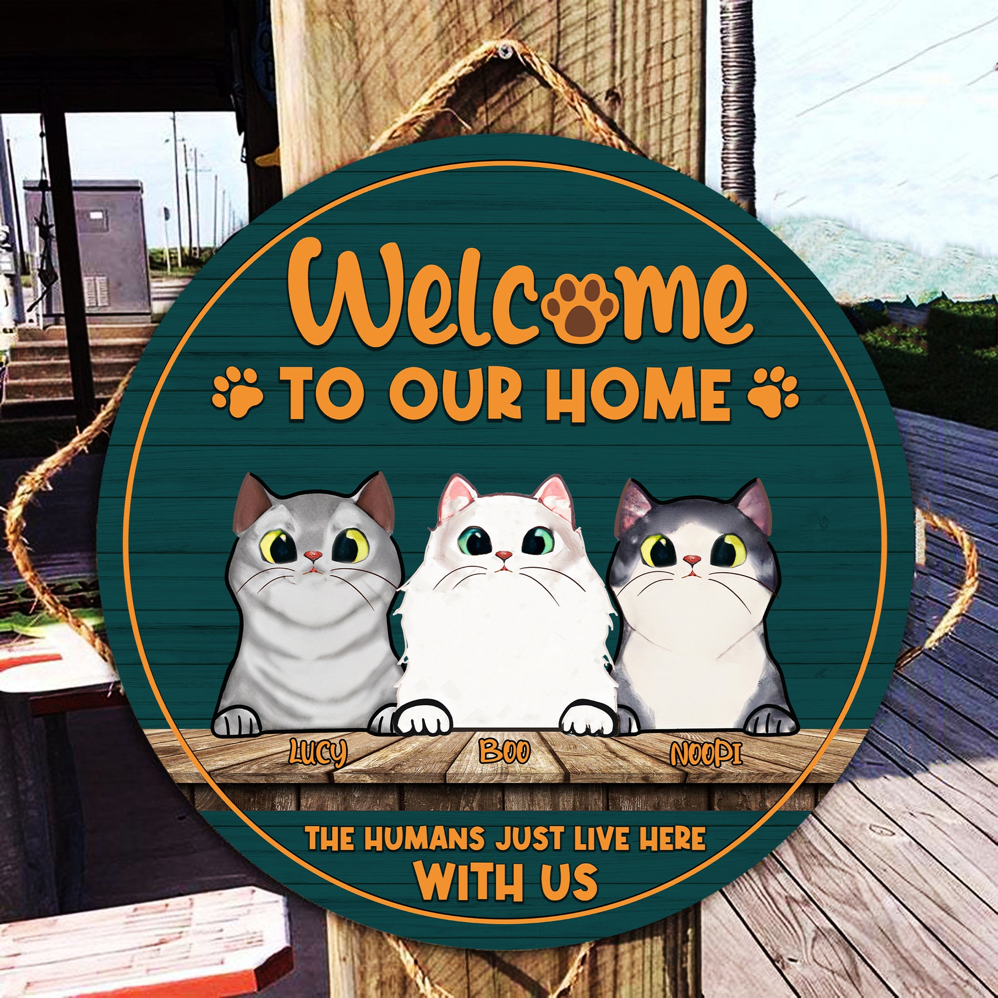 Welcome To Our Home Wooden Sign • Customized Dog And Cat Wood Sign • Personalized Door Sign • Front Door Hanger