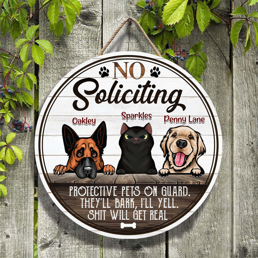 No Soliciting Funny Dog Wooden Sign • Customized Dog Wood Sign • Personalized Dog Sign • Door Sign • Front Door Hanger