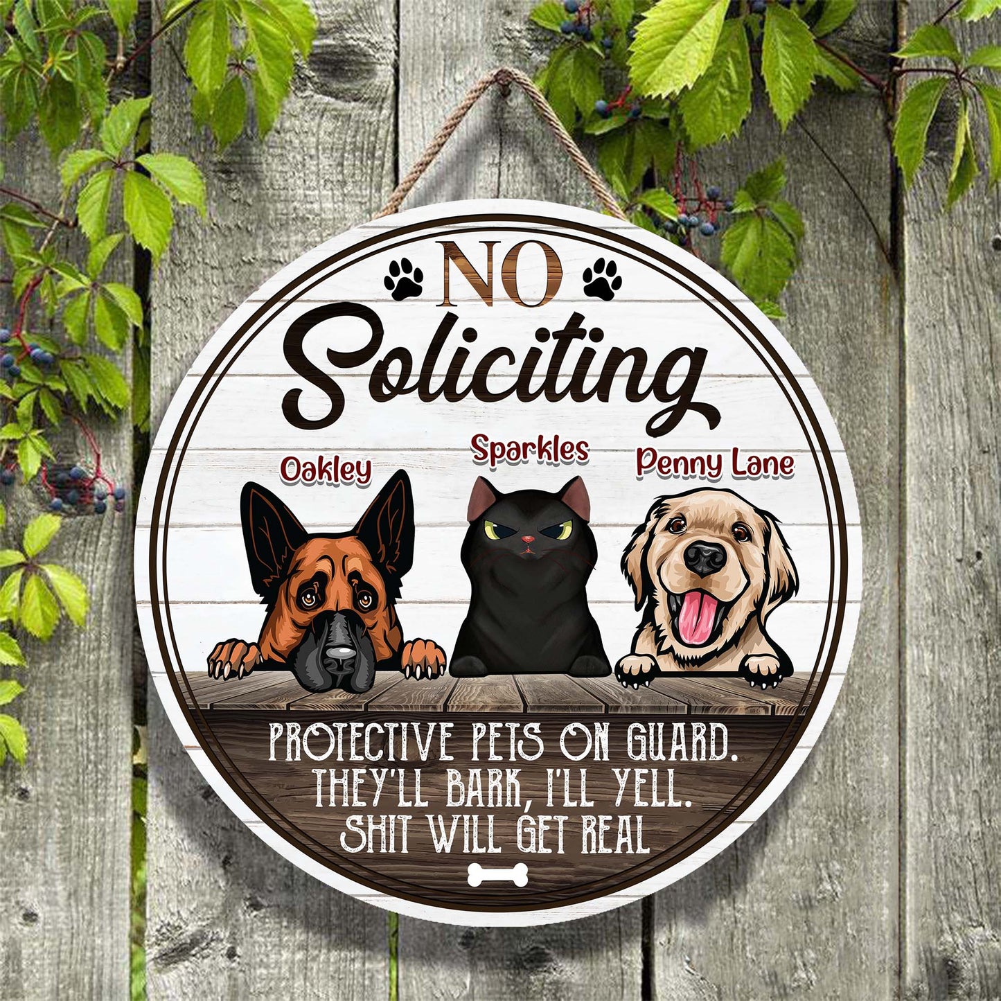 No Soliciting Funny Dog Wooden Sign • Customized Dog Wood Sign • Personalized Dog Sign • Door Sign • Front Door Hanger