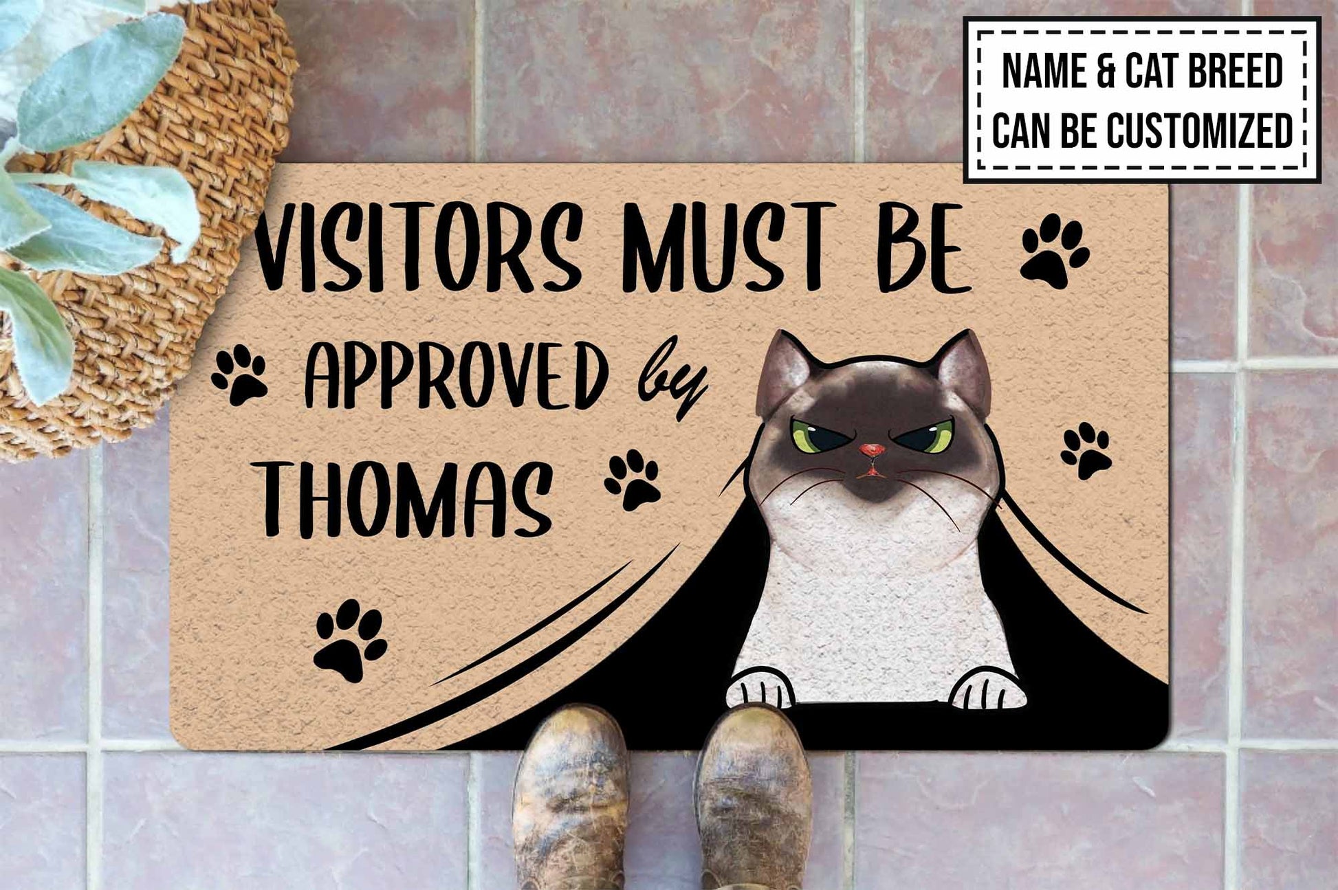Visitors Must Be Approved By The Cat Funny Doormat • Custom Doormat For Cat Lovers • Personalized Cat Welcome Rug • Front Door Mat • Outdoor Rug