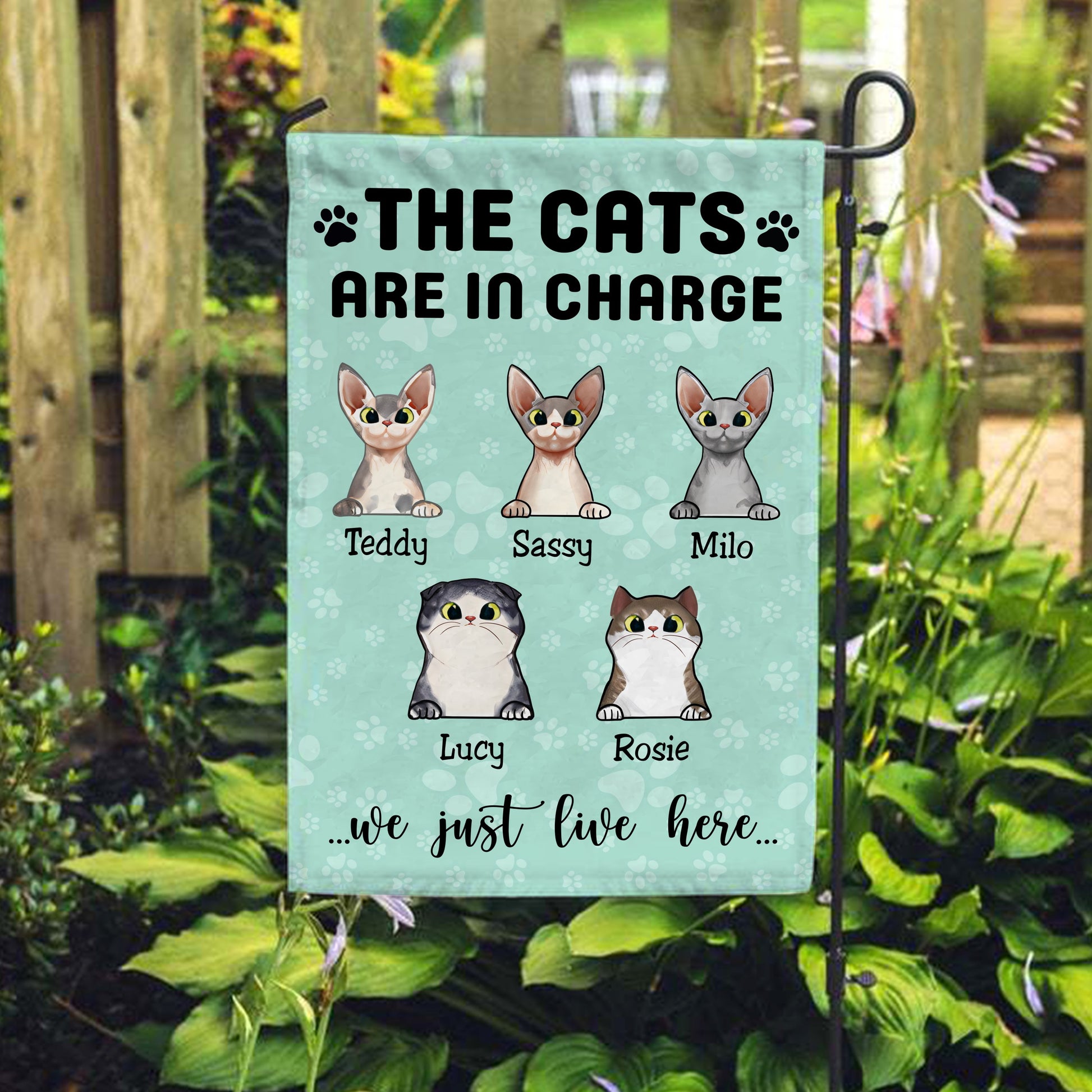 The Cats Are In Charge We Just Live Here Flag • Personalized Dog & Cat Garden Flag • Custom Welcome Flag • For Pet Lovers
