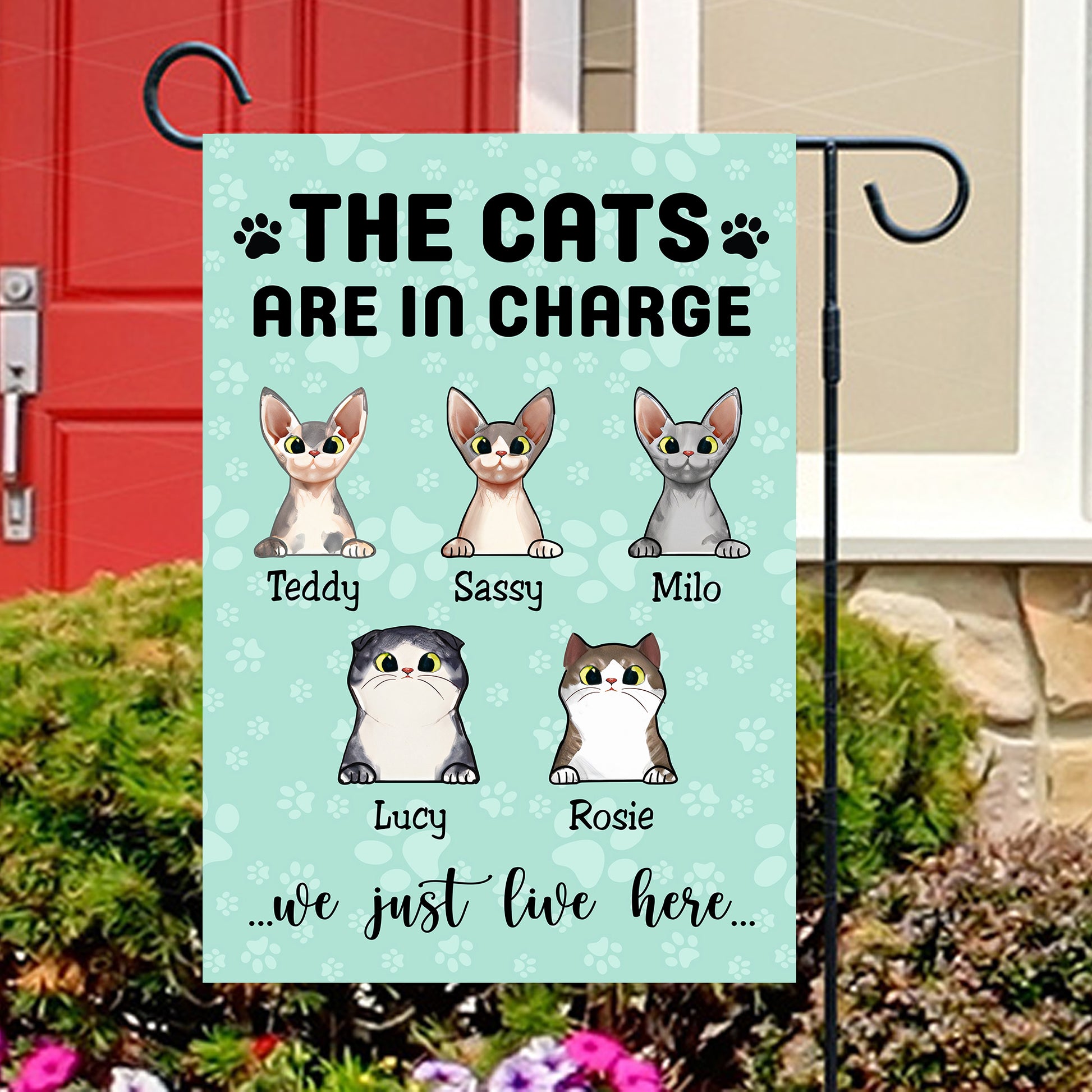 The Cats Are In Charge We Just Live Here Flag • Personalized Dog & Cat Garden Flag • Custom Welcome Flag • For Pet Lovers