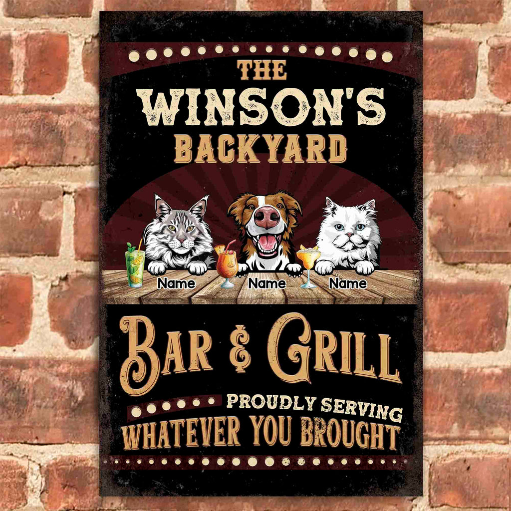 Welcome To The Backyard Bar & Grill Sign • Custom Metal Sign For Pet Lovers • Personalized Dog & Cat Welcome Sign • Outdoor Sign • Backyard Sign • Funny Sign
