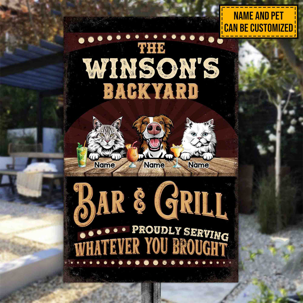 Welcome To The Backyard Bar & Grill Sign • Custom Metal Sign For Pet Lovers • Personalized Dog & Cat Welcome Sign • Outdoor Sign • Backyard Sign • Funny Sign