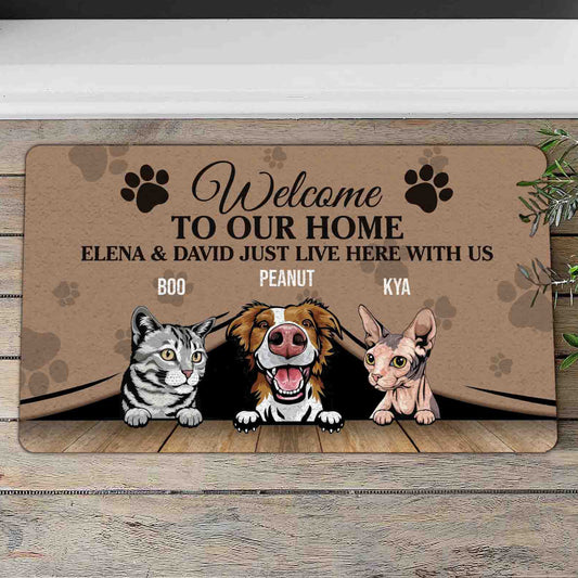 Welcome To Our Home Dog & Cat Funny Doormat • Custom Doormat For Pet Lovers • Personalized Welcome Rug • Vintage Front Door Mat • Outdoor Rug