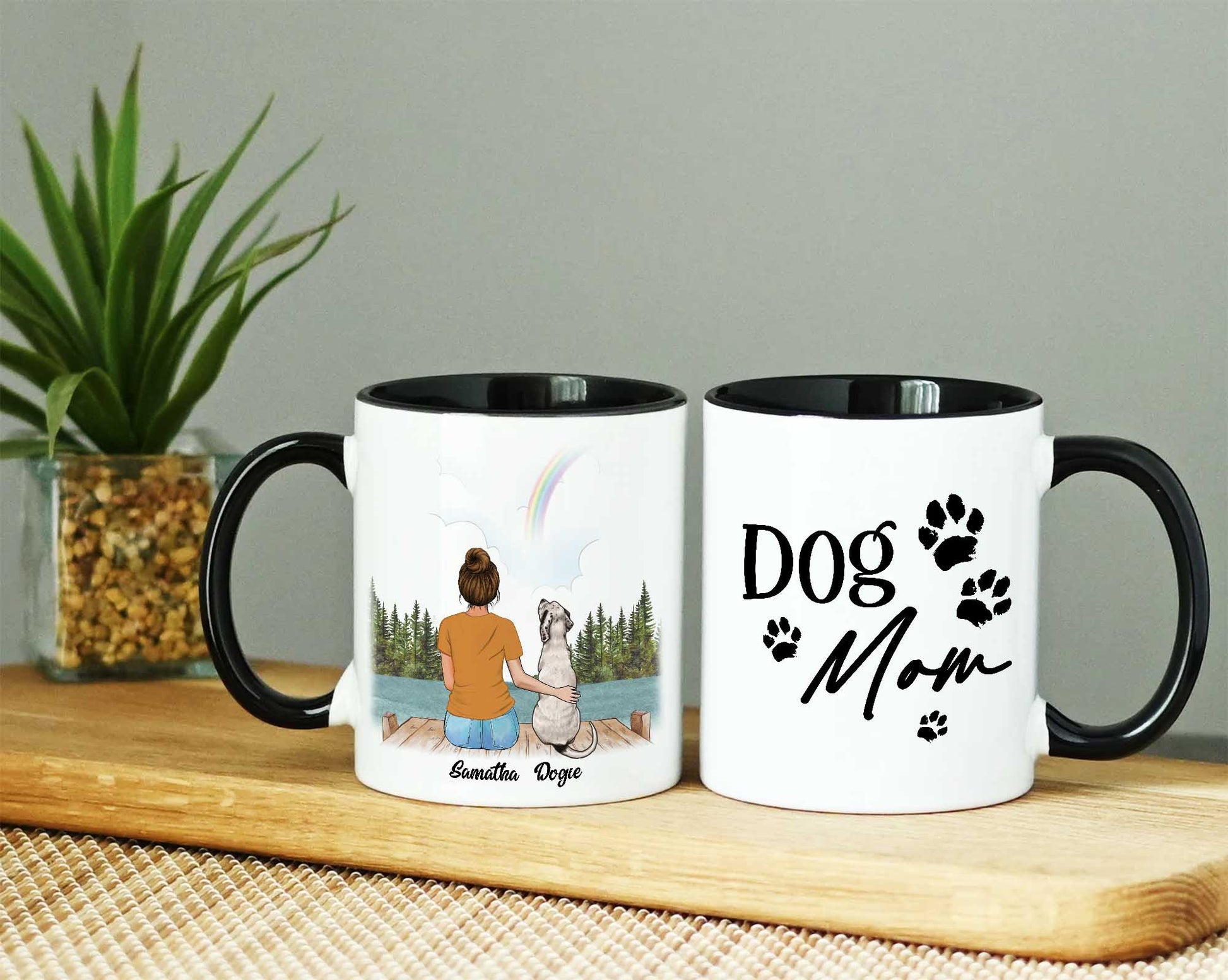 Cat And Mom Mug • Custom Cat Mom Portrait • Personalized Keepsake Gift For Cat Mama • Girl With Cat Portrait