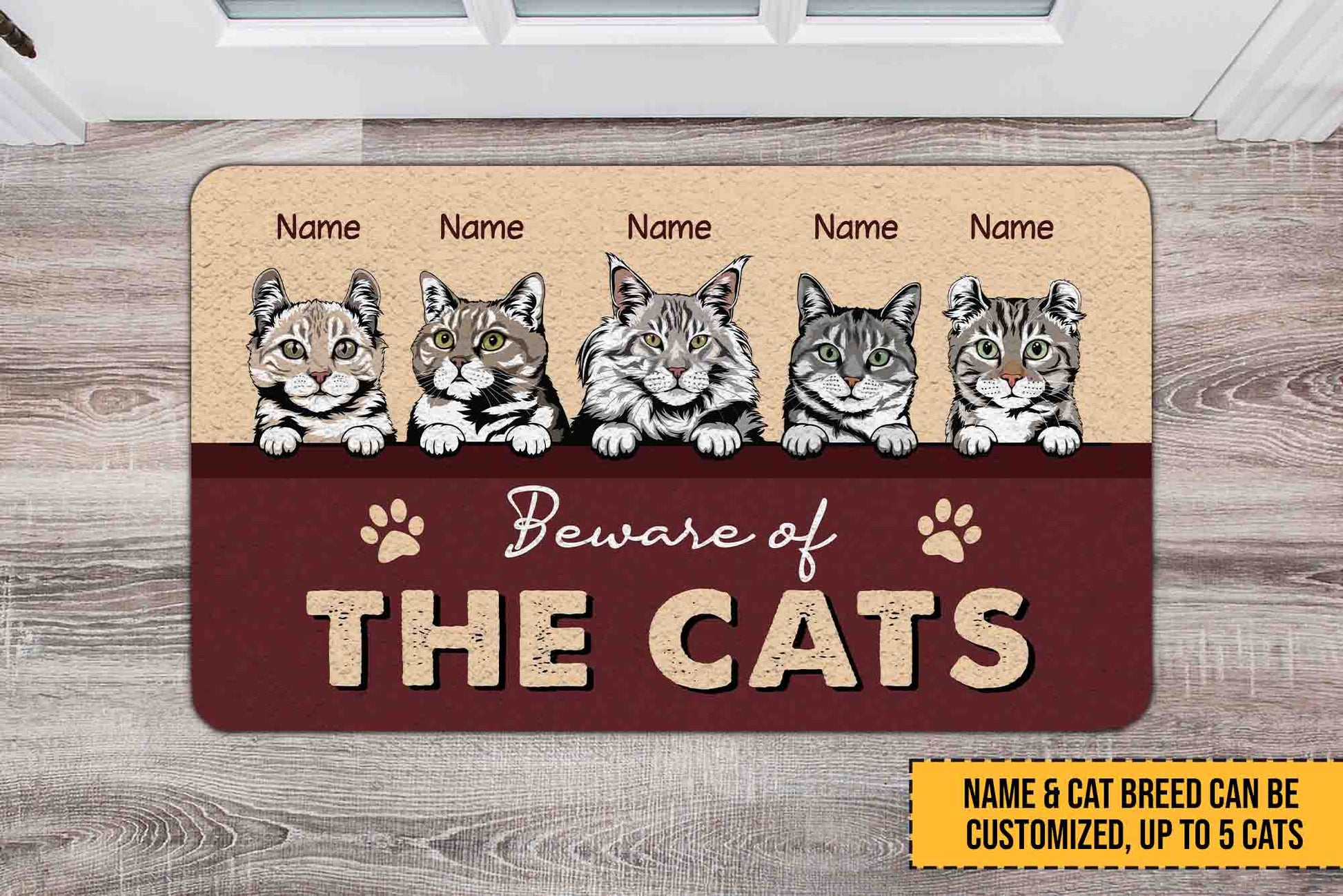 Beware Of The Cats Funny Doormat • Custom Doormat For Cat Lovers • Personalized Cat Welcome Rug • Vintage Front Door Mat • Outdoor Rug