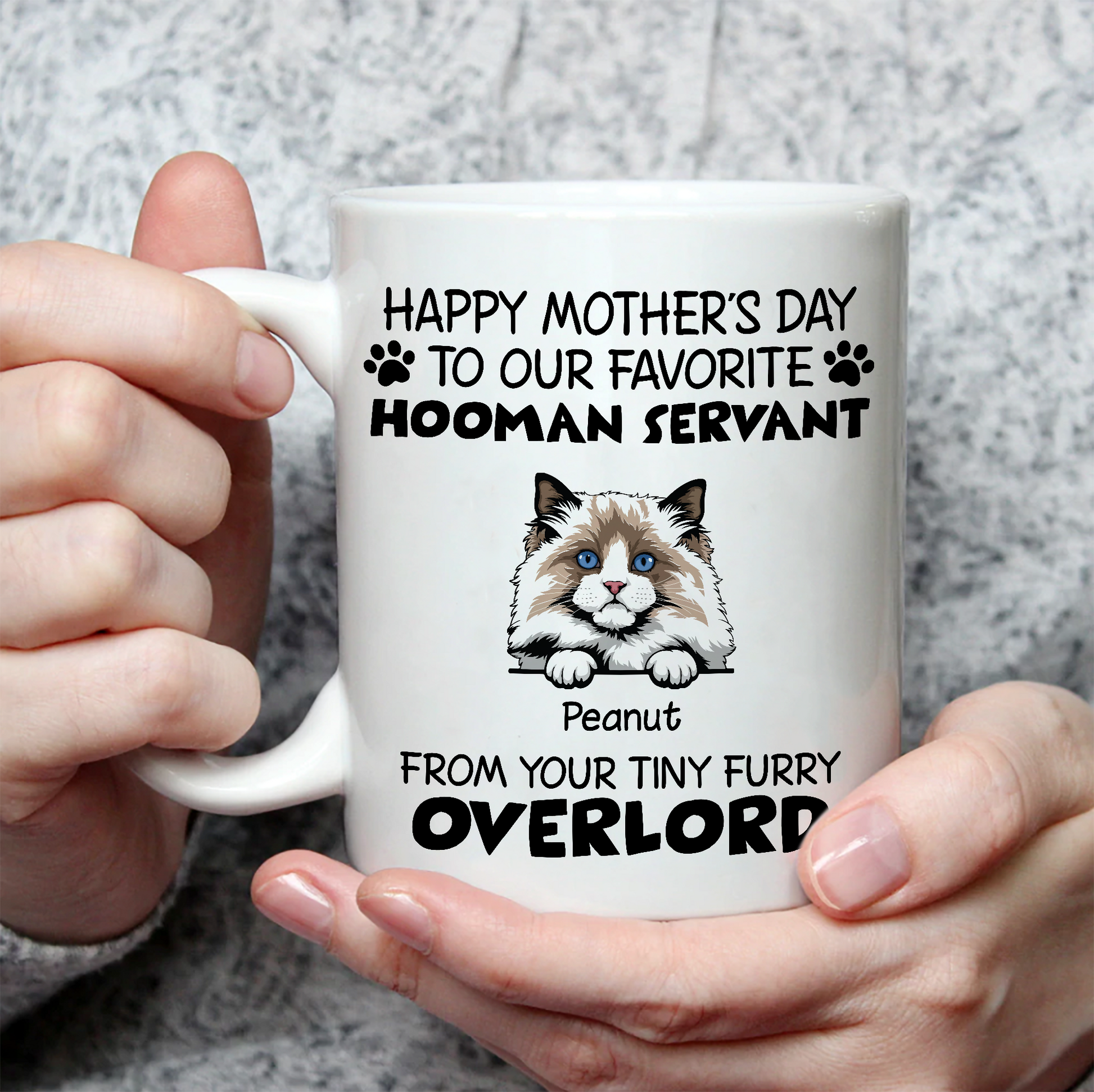 Happy Mother's Day Human Servant • Custom Mug For Cat Lovers • Personalized Funny Gift For Cat Dad And Cat Mom