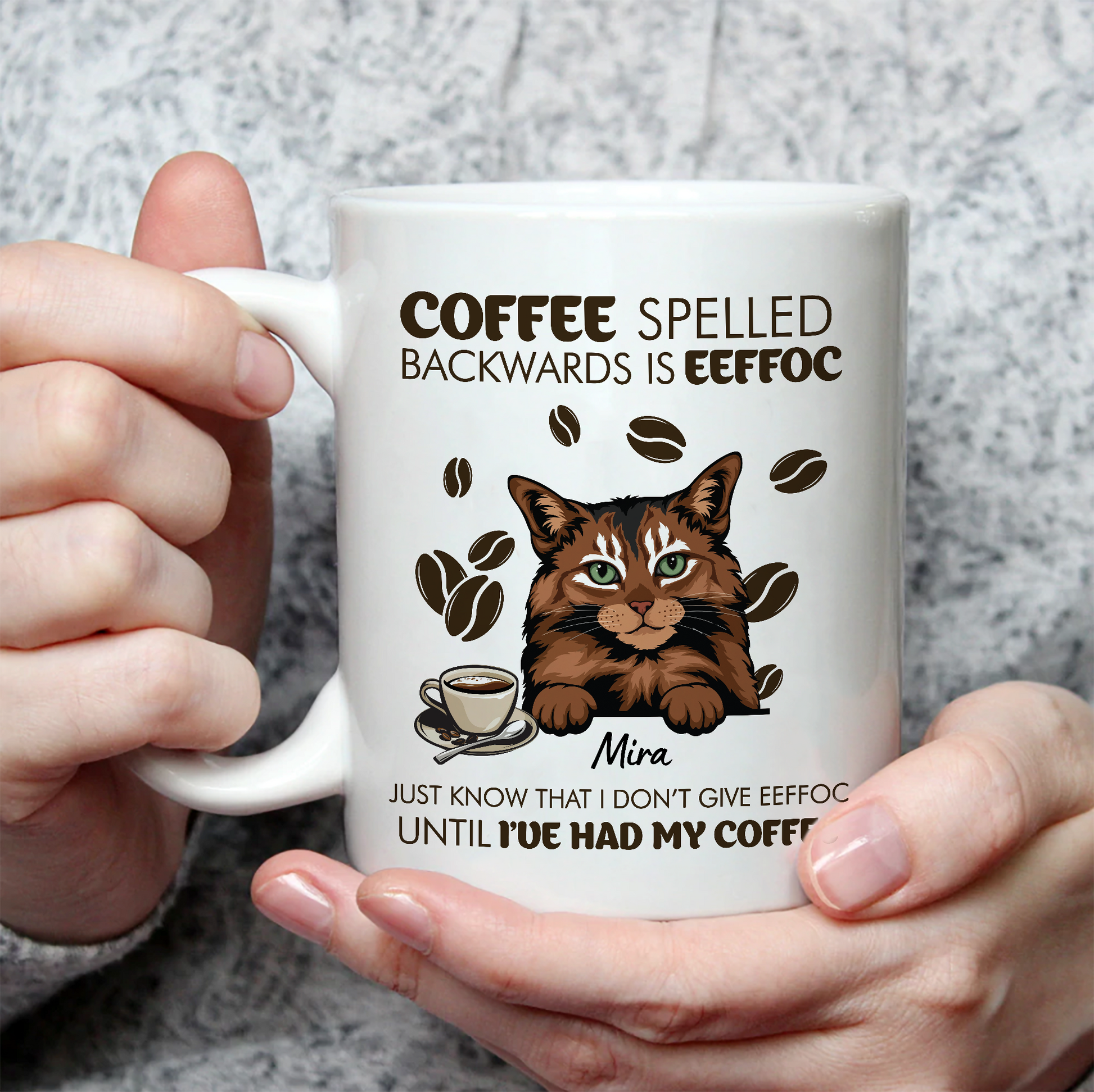Coffee Spelled Backwards Is Eeffoc • Custom Mug For Cat Lovers • Personalized Funny Gift For Cat Dad And Cat Mom