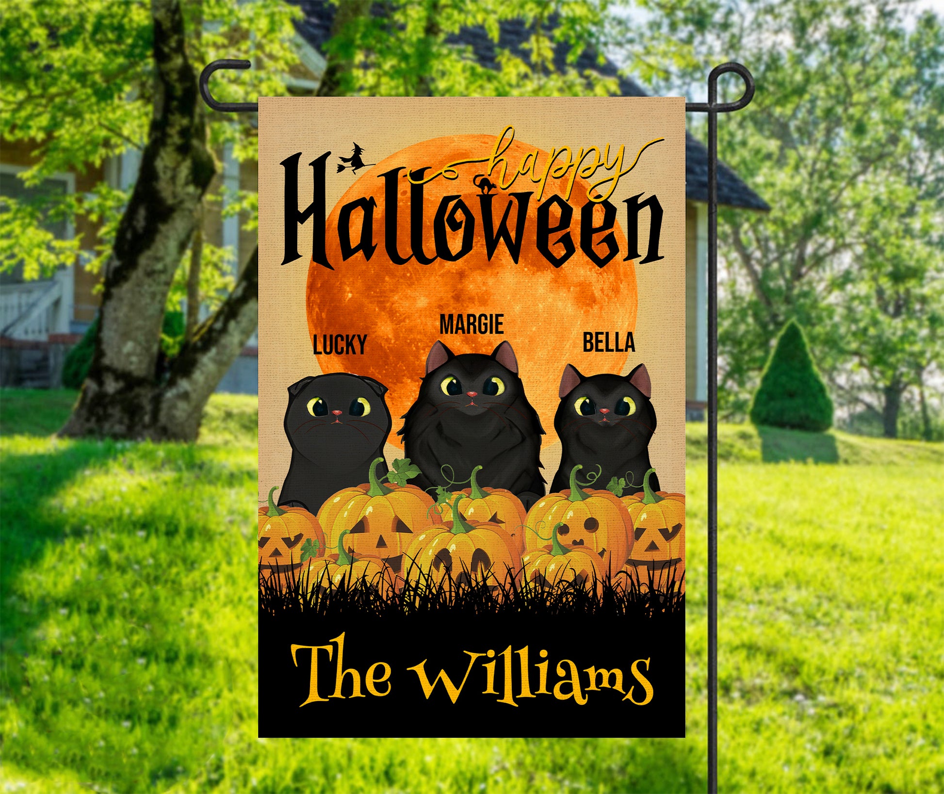 Happy Halloween • Funny Halloween Decoration Flag • Personalized Dog & Cat Garden Flag • Custom Welcome Flag