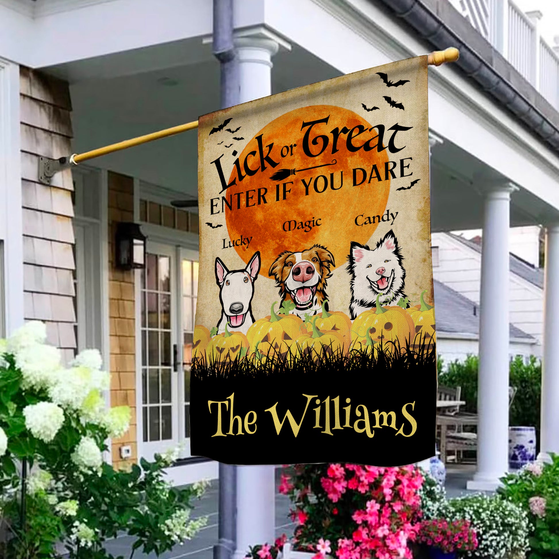 Lick Or Treat • Funny Halloween Decoration Flag • Personalized Dog & Cat Garden Flag • Custom Welcome Flag