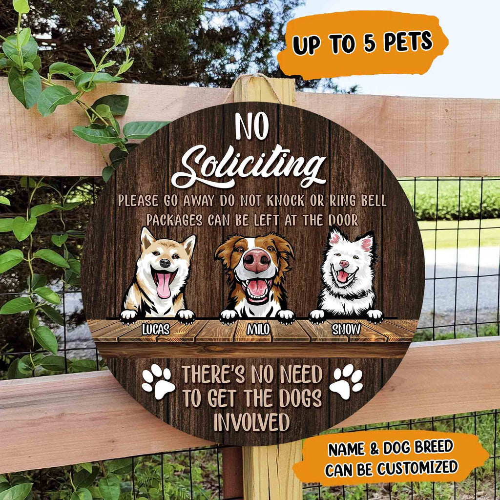 No Soliciting There's No Need To Get The Pets Involved • Customized Dog And Cat Wood Sign • Personalized Door Sign • Front Door Hanger