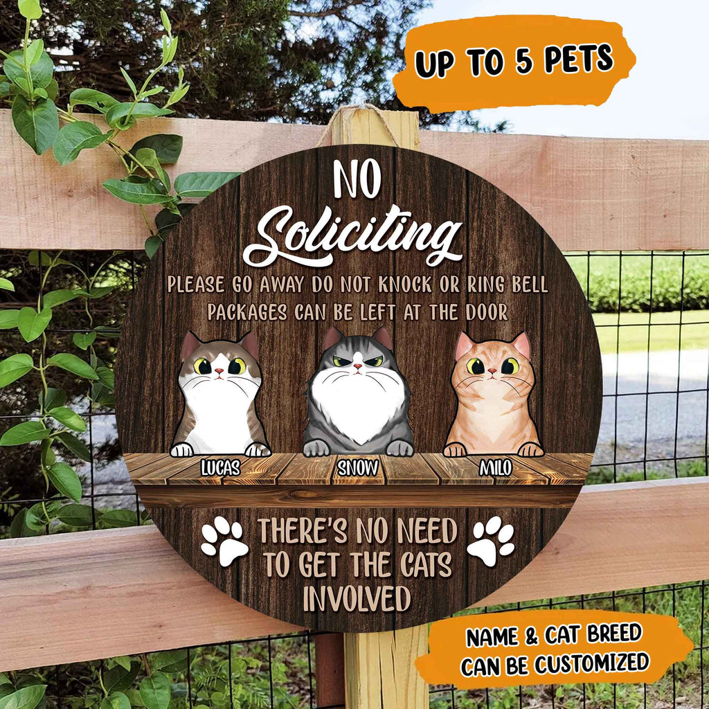 No Soliciting There's No Need To Get The Pets Involved • Customized Dog And Cat Wood Sign • Personalized Door Sign • Front Door Hanger