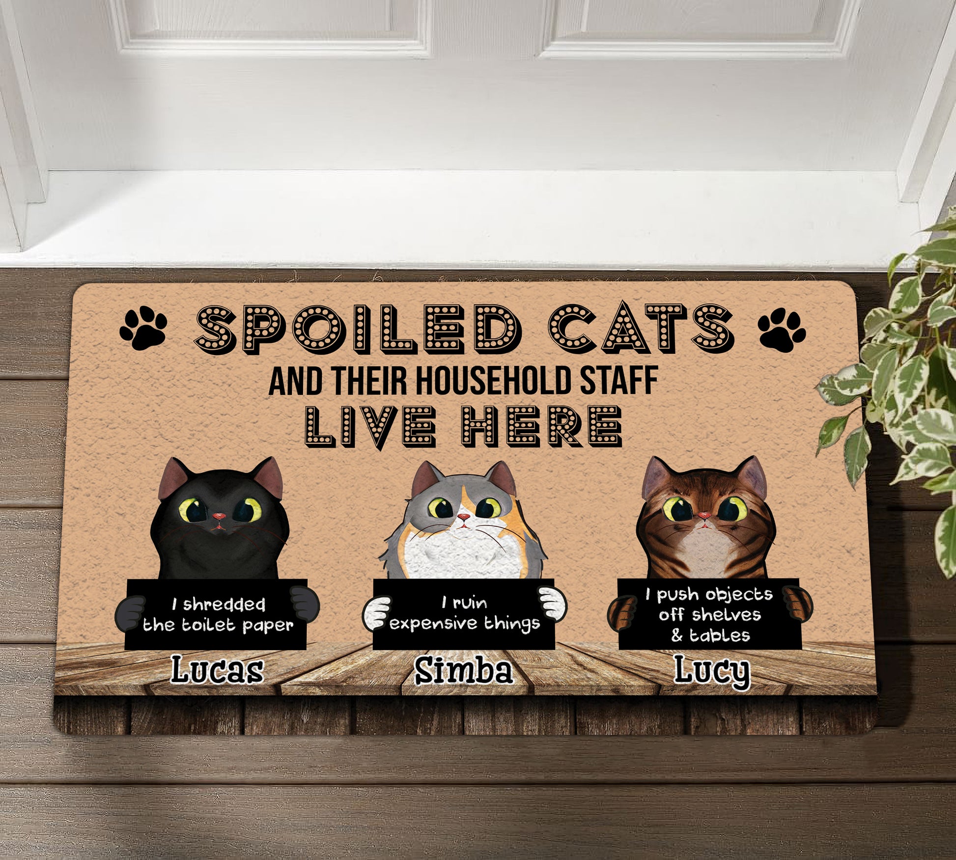 Spoiled Cats And Their Household Staff Live Here Funny Doormat • Custom Doormat For Cat Lovers • Personalized Cat Welcome Rug • Vintage Front Door Mat • Outdoor Rug